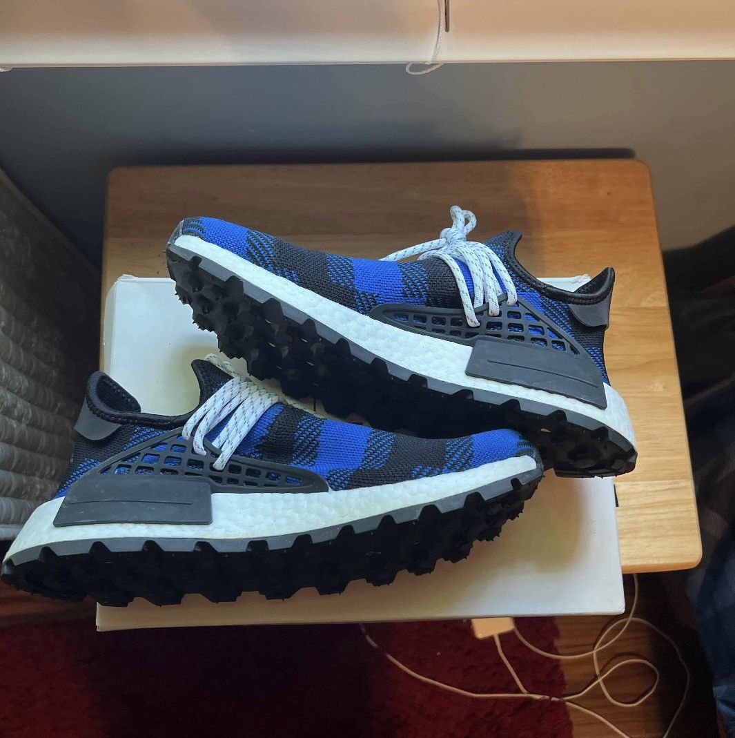 Adidas Pharrell x BBC Human Race NMD Blue Plaid Grailed