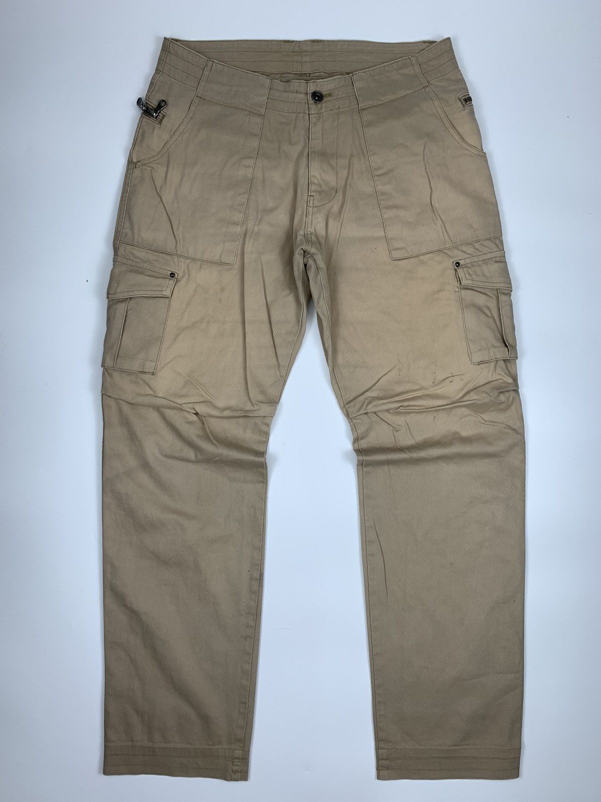 image of Boycott Long Zipper Waist Multipocket Cargo Pants in Beige, Men's (Size 32)