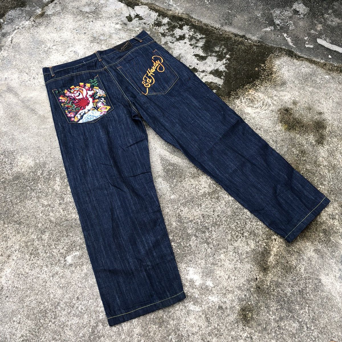 Christian Audigier 🔥Hyped🔥Ed Hardy Christian Audiger Embroidery Geisha Jeans Size US 43 - 1 Thumbnail