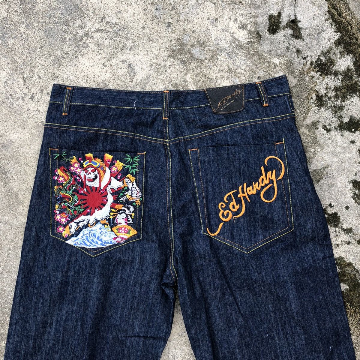 Christian Audigier 🔥Hyped🔥Ed Hardy Christian Audiger Embroidery Geisha Jeans Size US 43 - 2 Thumbnail