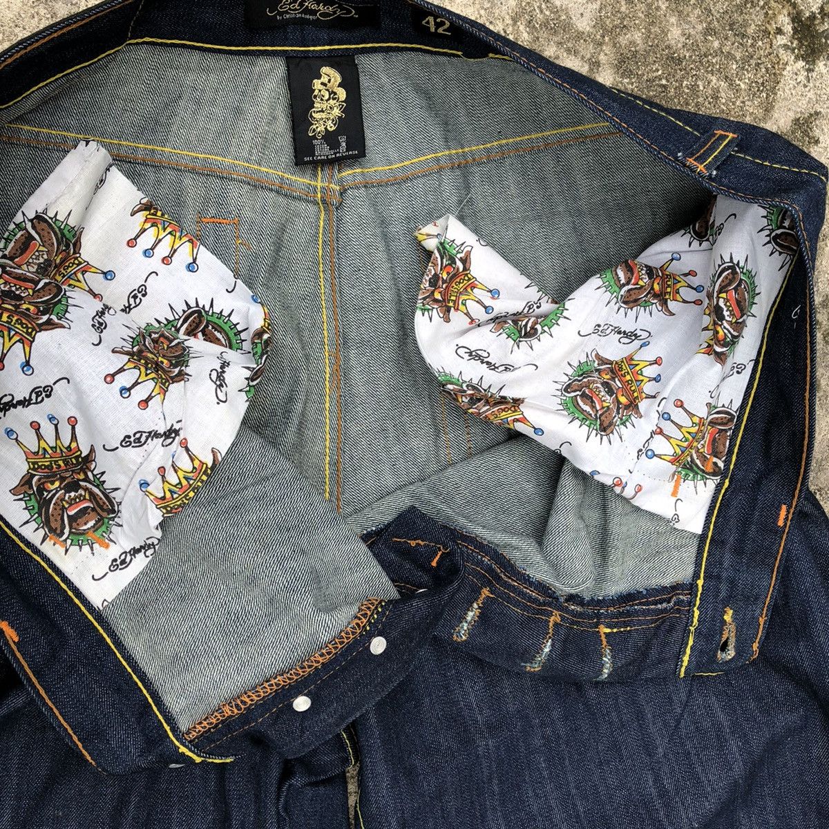 Christian Audigier 🔥Hyped🔥Ed Hardy Christian Audiger Embroidery Geisha Jeans Size US 43 - 15 Thumbnail