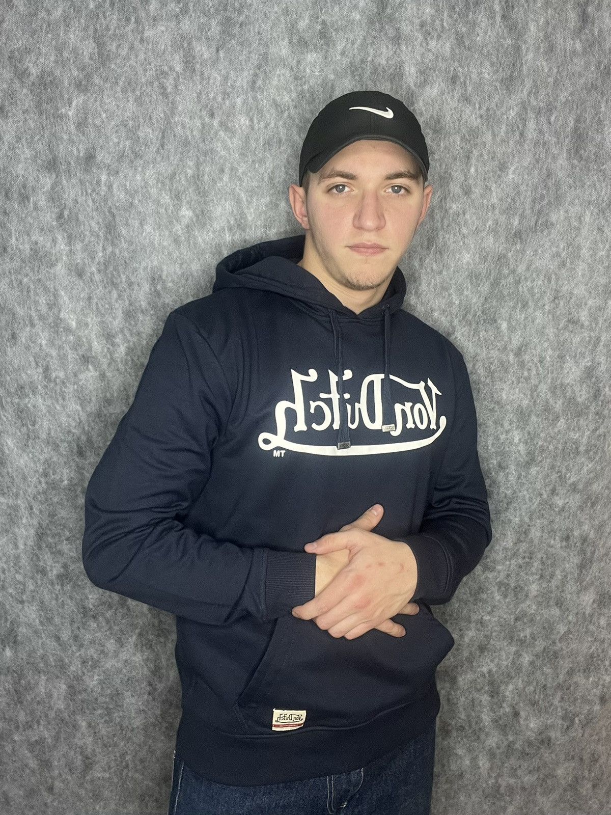 Von Dutch Big Logo Von Dutch Navy Hoodie | Grailed