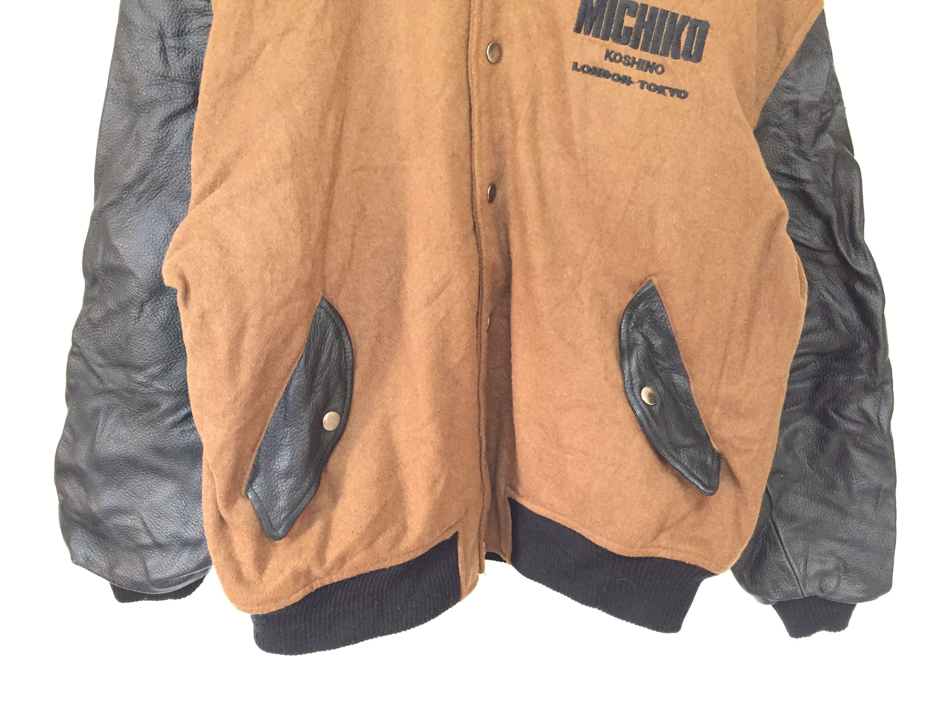 Michiko Koshino London 90's Embordered logo varsity Leather Sleeve Bomber jacket Size US M / EU 48-50 / 2 - 9 Thumbnail