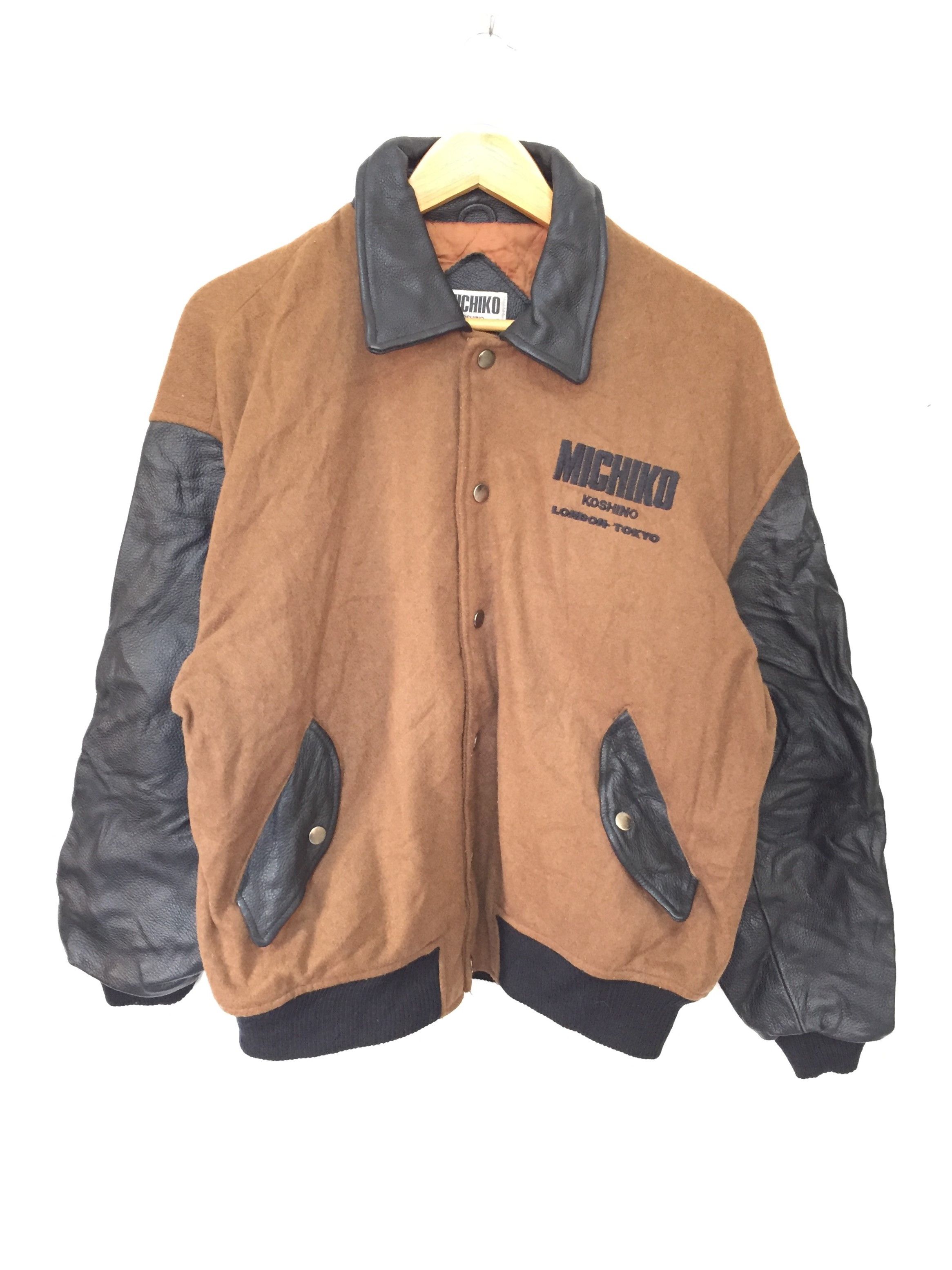 Michiko Koshino London 90's Embordered logo varsity Leather Sleeve Bomber jacket Size US M / EU 48-50 / 2 - 5 Thumbnail