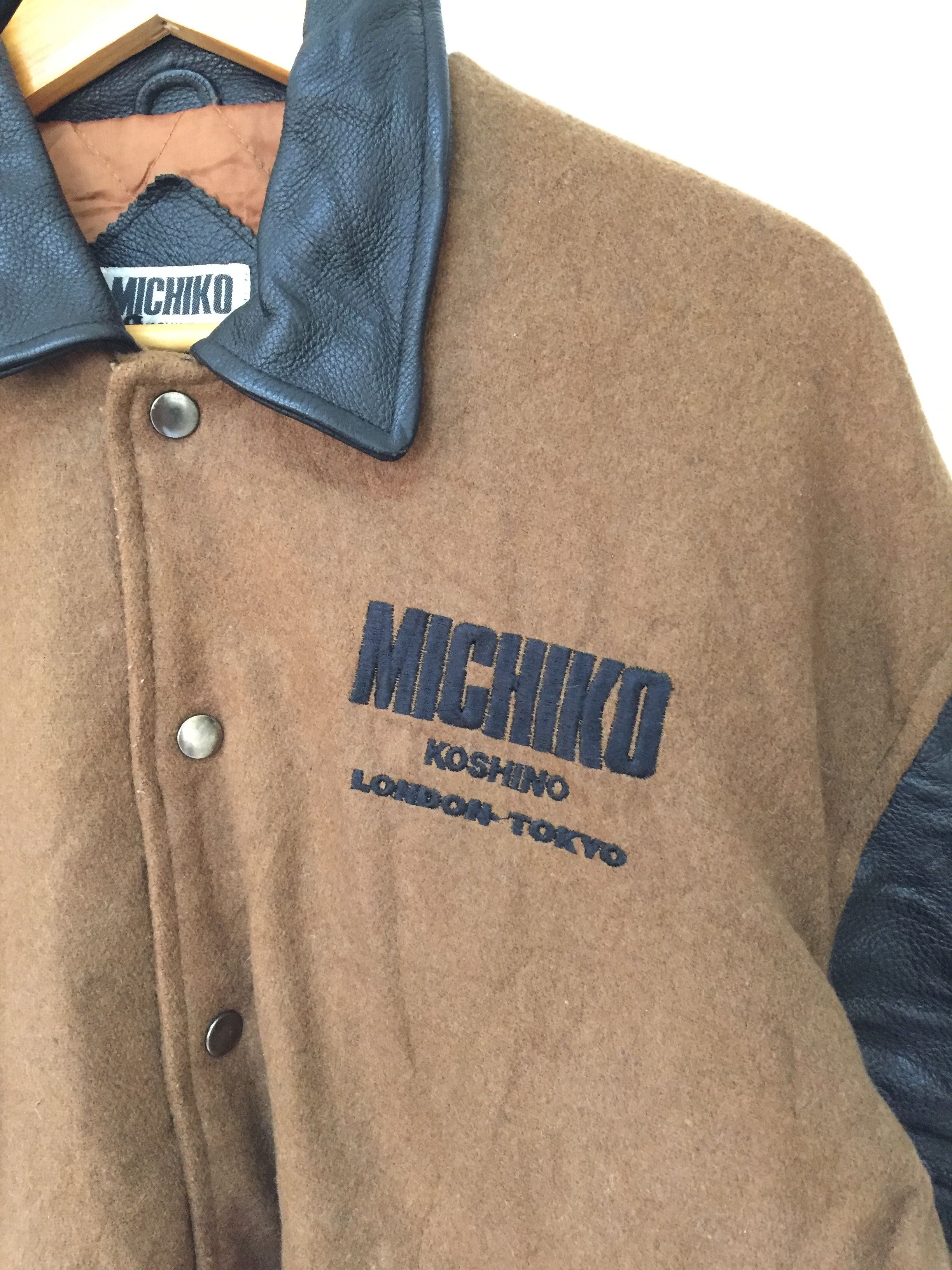 Michiko Koshino London 90's Embordered logo varsity Leather Sleeve Bomber jacket Size US M / EU 48-50 / 2 - 7 Thumbnail