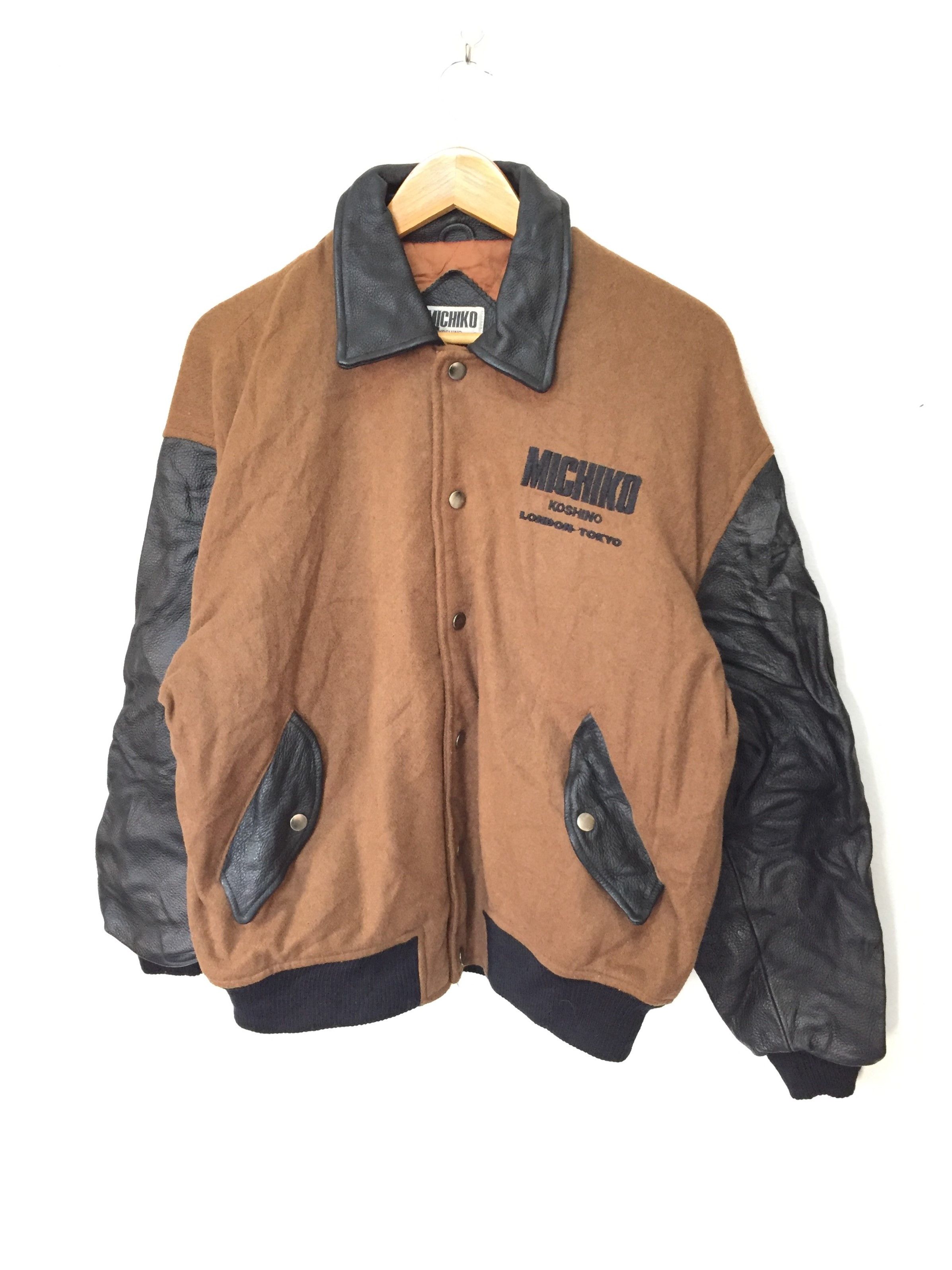 Michiko Koshino London 90's Embordered logo varsity Leather Sleeve Bomber jacket Size US M / EU 48-50 / 2 - 6 Thumbnail