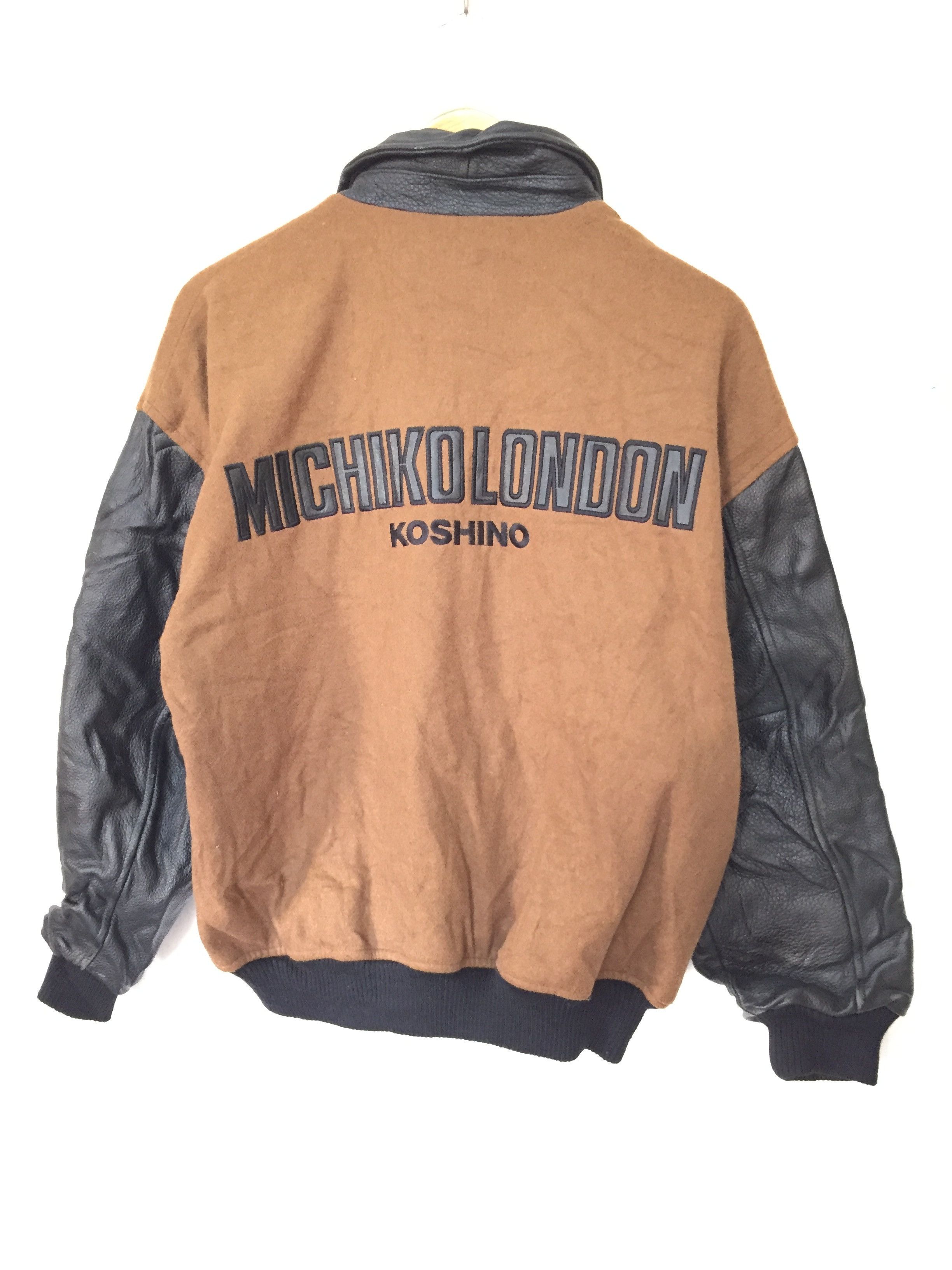 Michiko Koshino London 90's Embordered logo varsity Leather Sleeve Bomber jacket Size US M / EU 48-50 / 2 - 1 Thumbnail