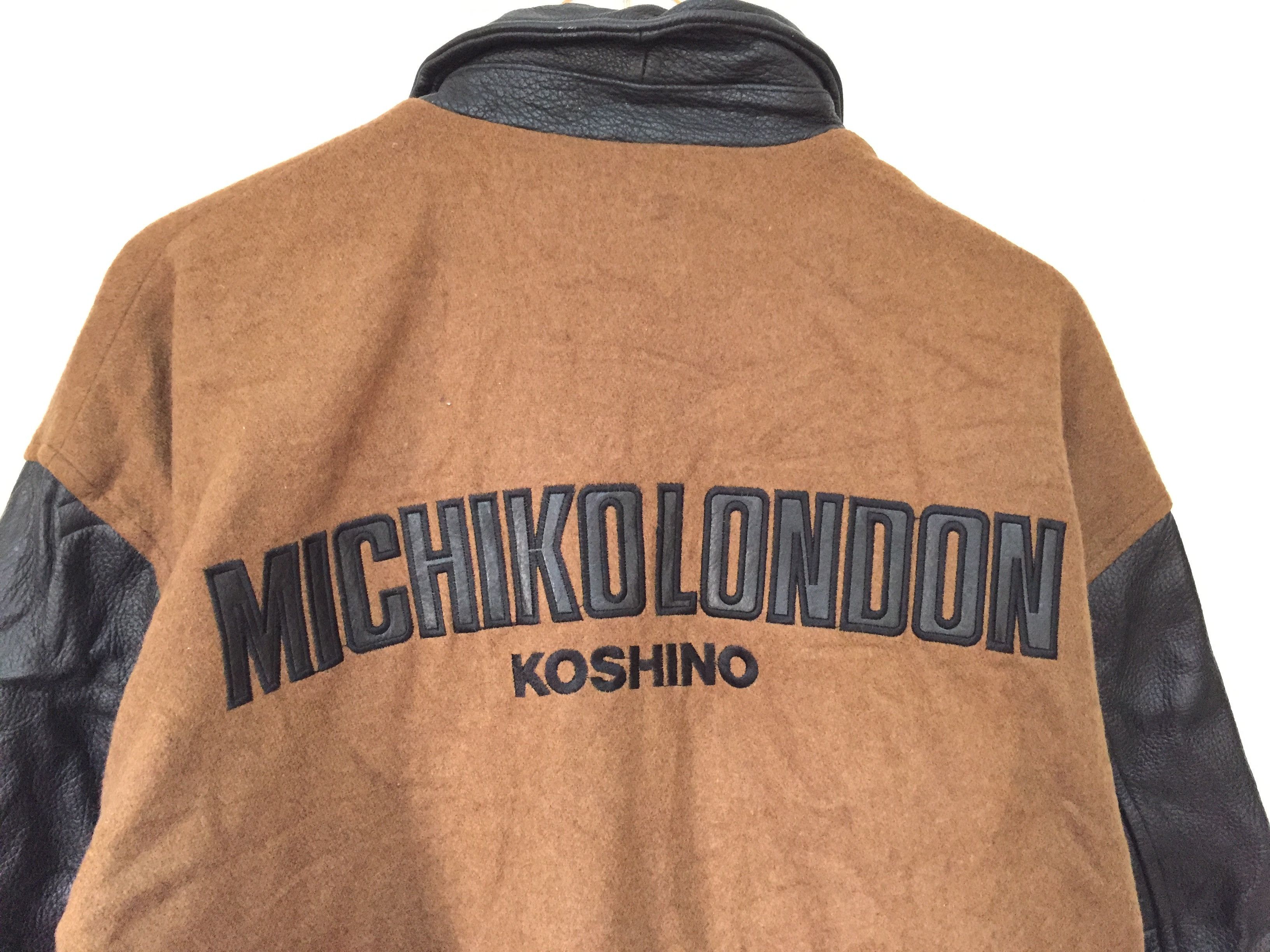 Michiko Koshino London 90's Embordered logo varsity Leather Sleeve Bomber jacket Size US M / EU 48-50 / 2 - 3 Thumbnail