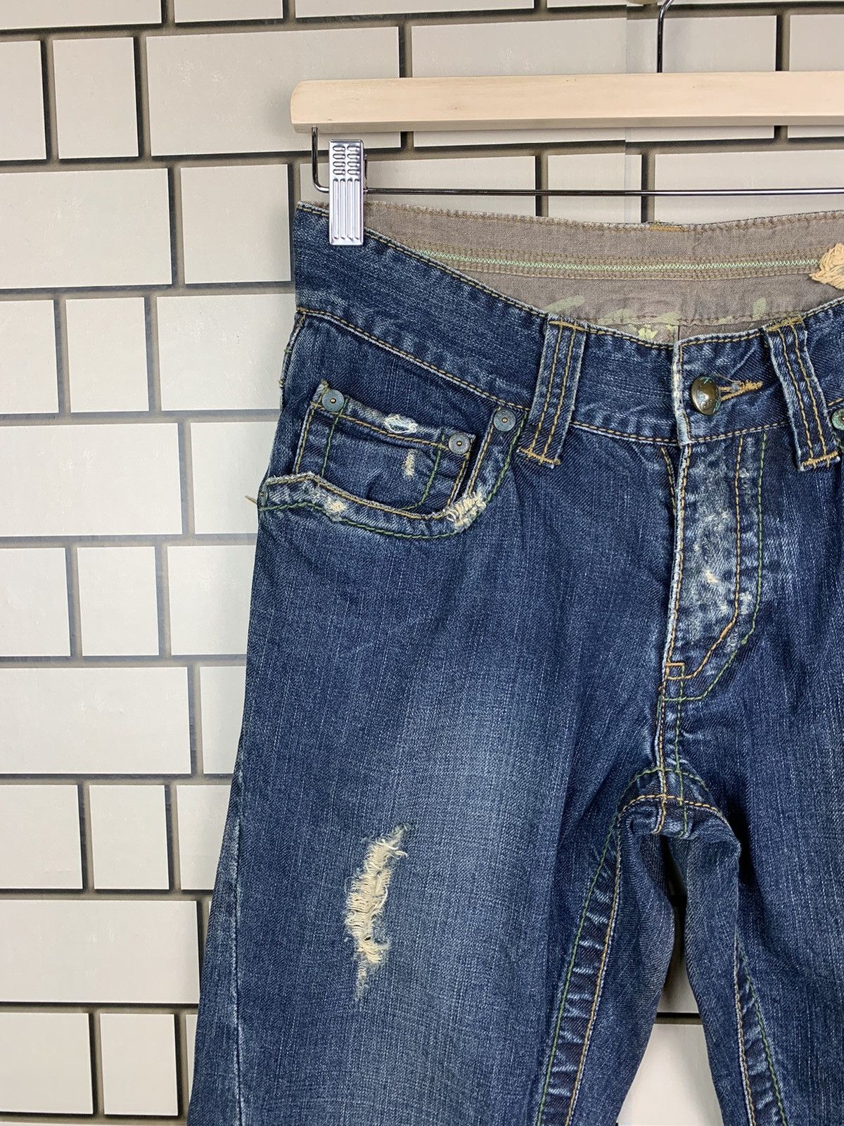 If Six Was Nine × Le Grande Bleu (L.G.B.) Vintage Japanese Brand Stitch Nebraska Distressed Denim Size US 29 - 4 Thumbnail