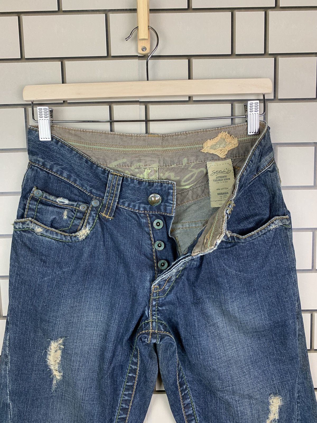 If Six Was Nine × Le Grande Bleu (L.G.B.) Vintage Japanese Brand Stitch Nebraska Distressed Denim Size US 29 - 19 Thumbnail