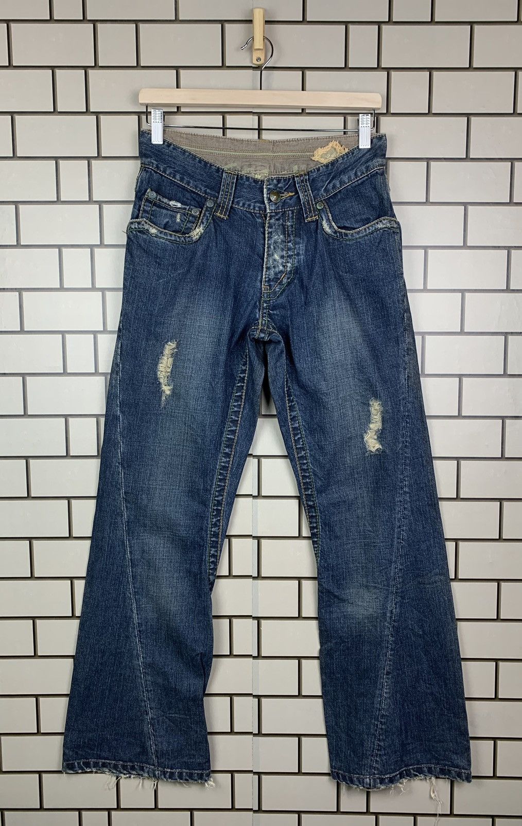 If Six Was Nine × Le Grande Bleu (L.G.B.) Vintage Japanese Brand Stitch Nebraska Distressed Denim Size US 29 - 1 Thumbnail