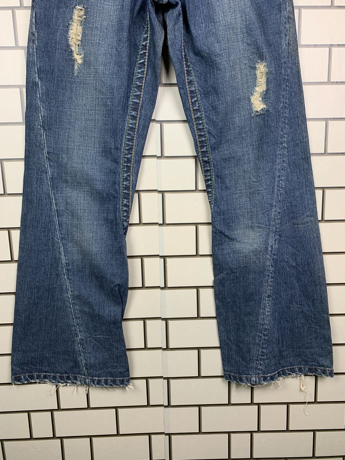 If Six Was Nine × Le Grande Bleu (L.G.B.) Vintage Japanese Brand Stitch Nebraska Distressed Denim Size US 29 - 3 Thumbnail