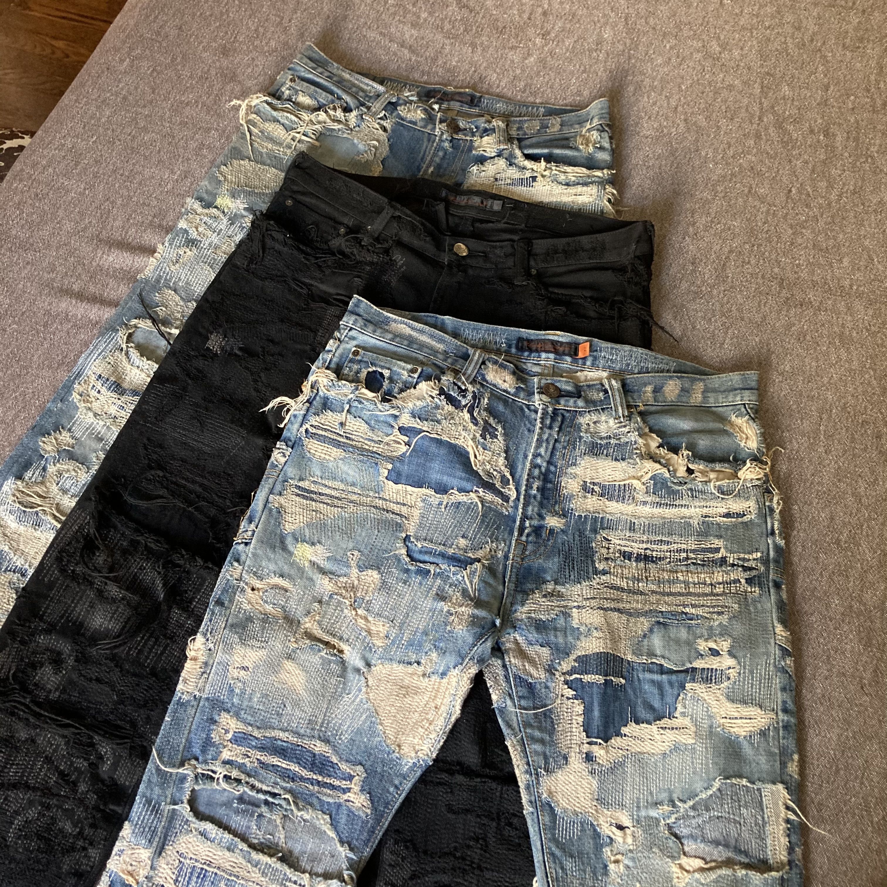 Undercover Undercover 85 Jeans Blue + Black Size US 30 / EU 46 - 2 Thumbnail