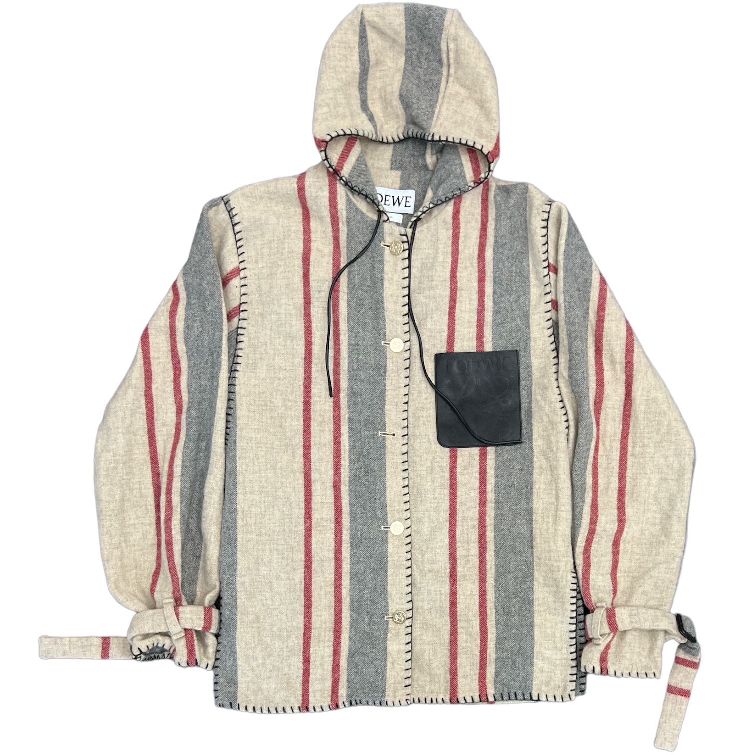 Loewe Wool Striped Hooded Button Down Shirt