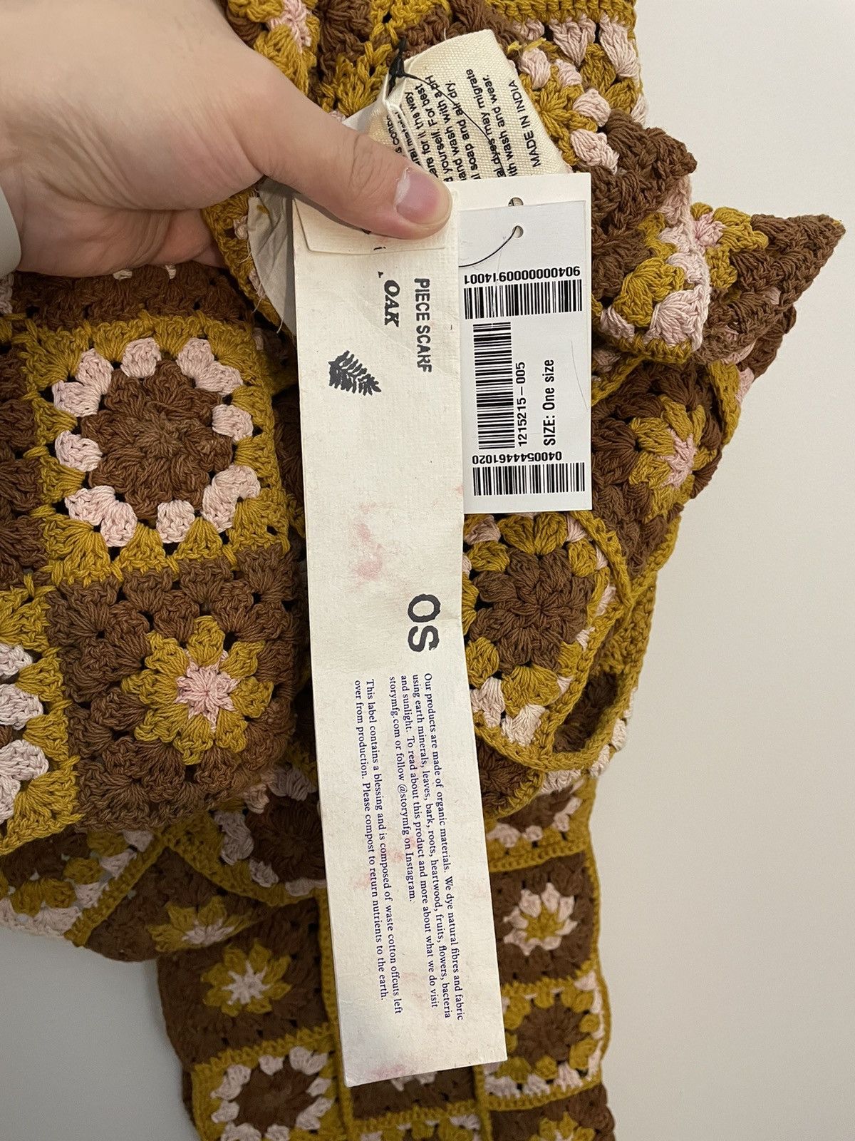 Story Mfg. Piece Crochet Knit Cotton Scarf Size ONE SIZE - 5 Thumbnail