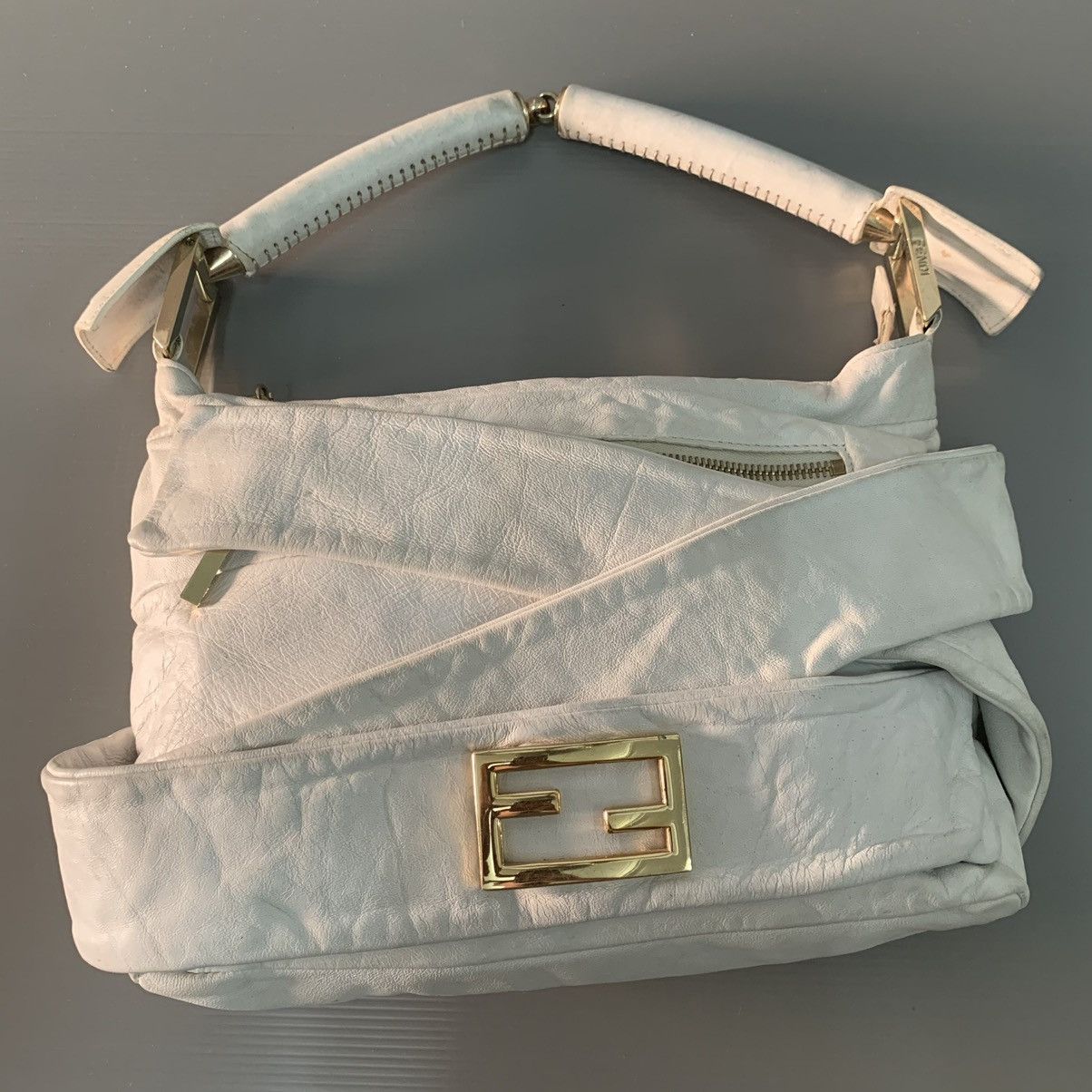 image of Authentic Fendi Leather White Shoulder Bag, Women's