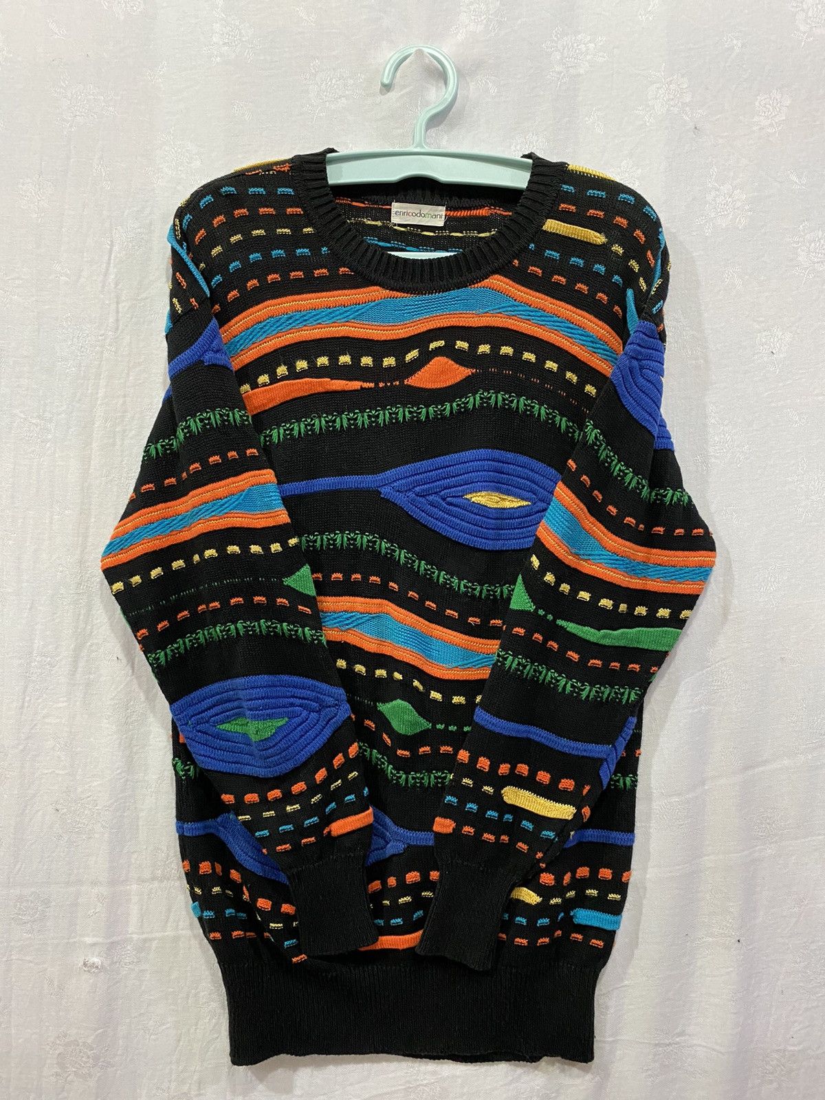 Japanese Brand Enricodomani Coogi Inspired Colorful Crochet Pattern Jumper Size US M / EU 48-50 / 2 - 4 Thumbnail
