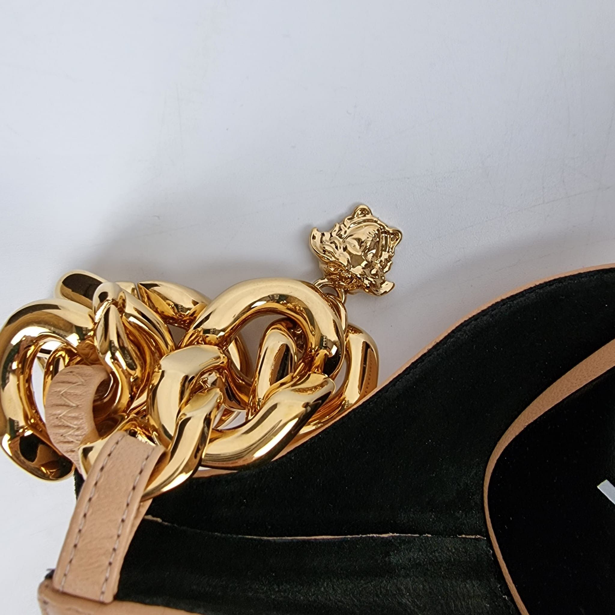 Versace 110mm Beige Gold Chain Strap Sandals New FW22