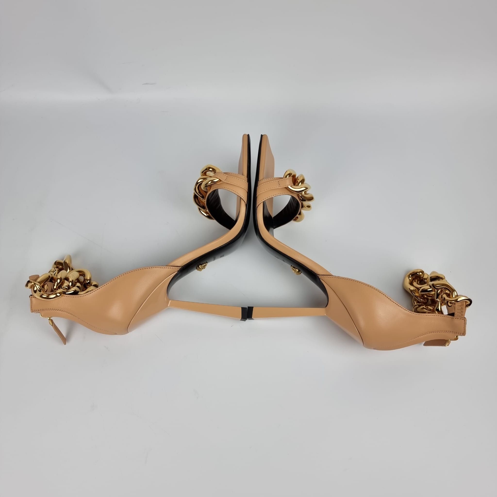 Versace 110mm Beige Gold Chain Strap Sandals New FW22