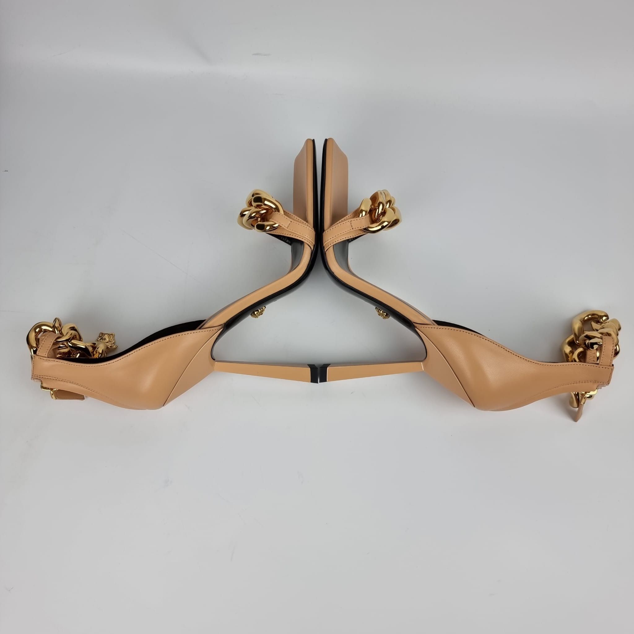 Versace 110mm Beige Gold Chain Strap Sandals New FW22