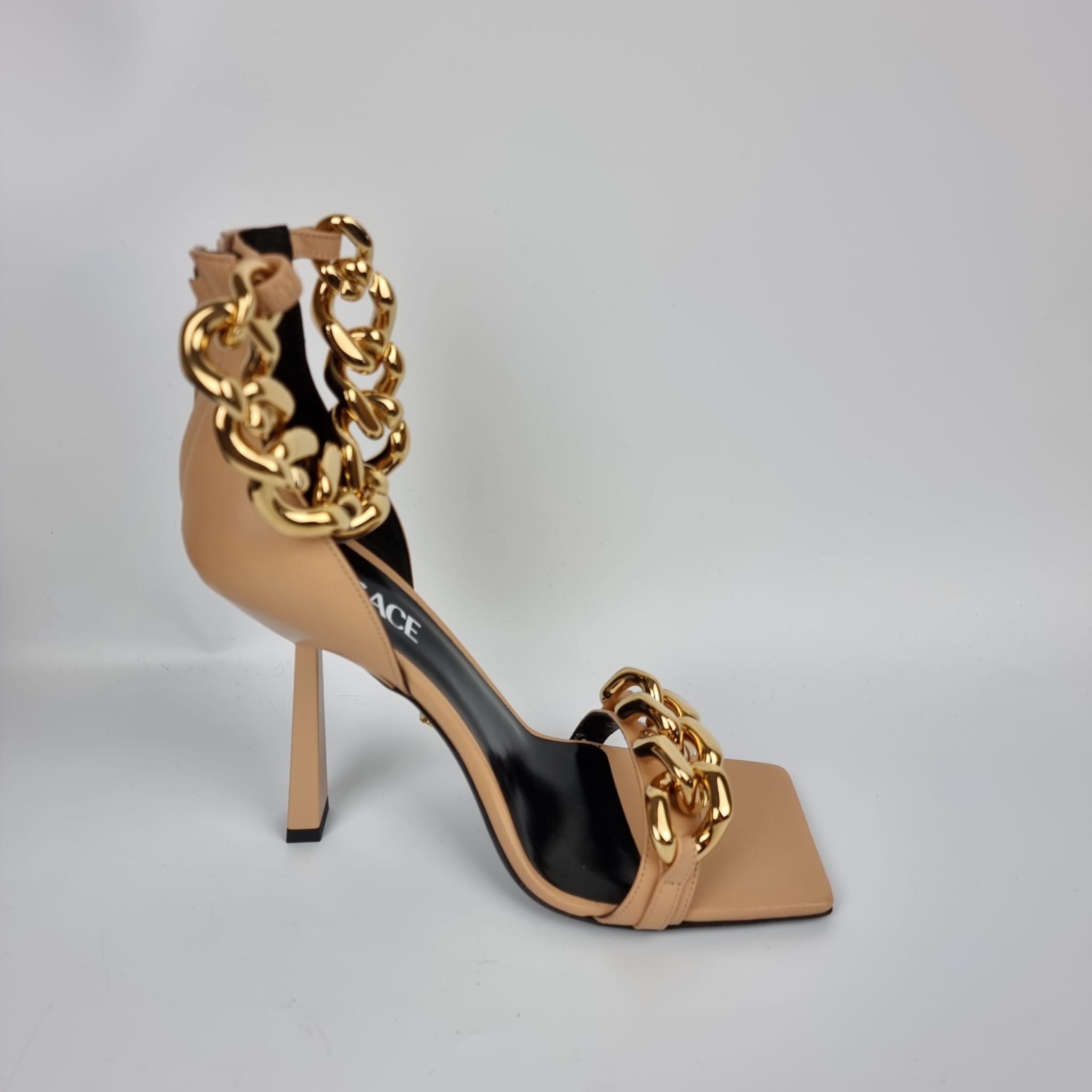 Versace 110mm Beige Gold Chain Strap Sandals New FW22