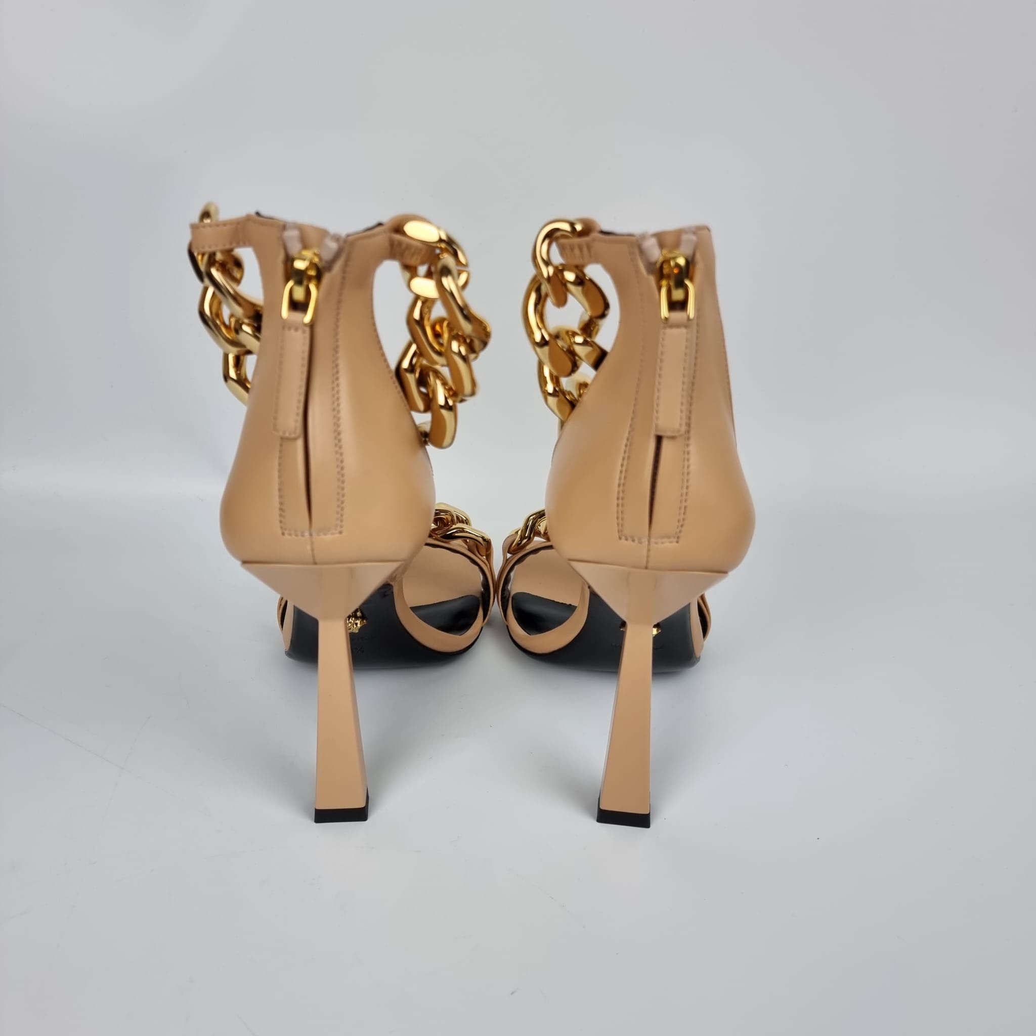 Versace 110mm Beige Gold Chain Strap Sandals New FW22