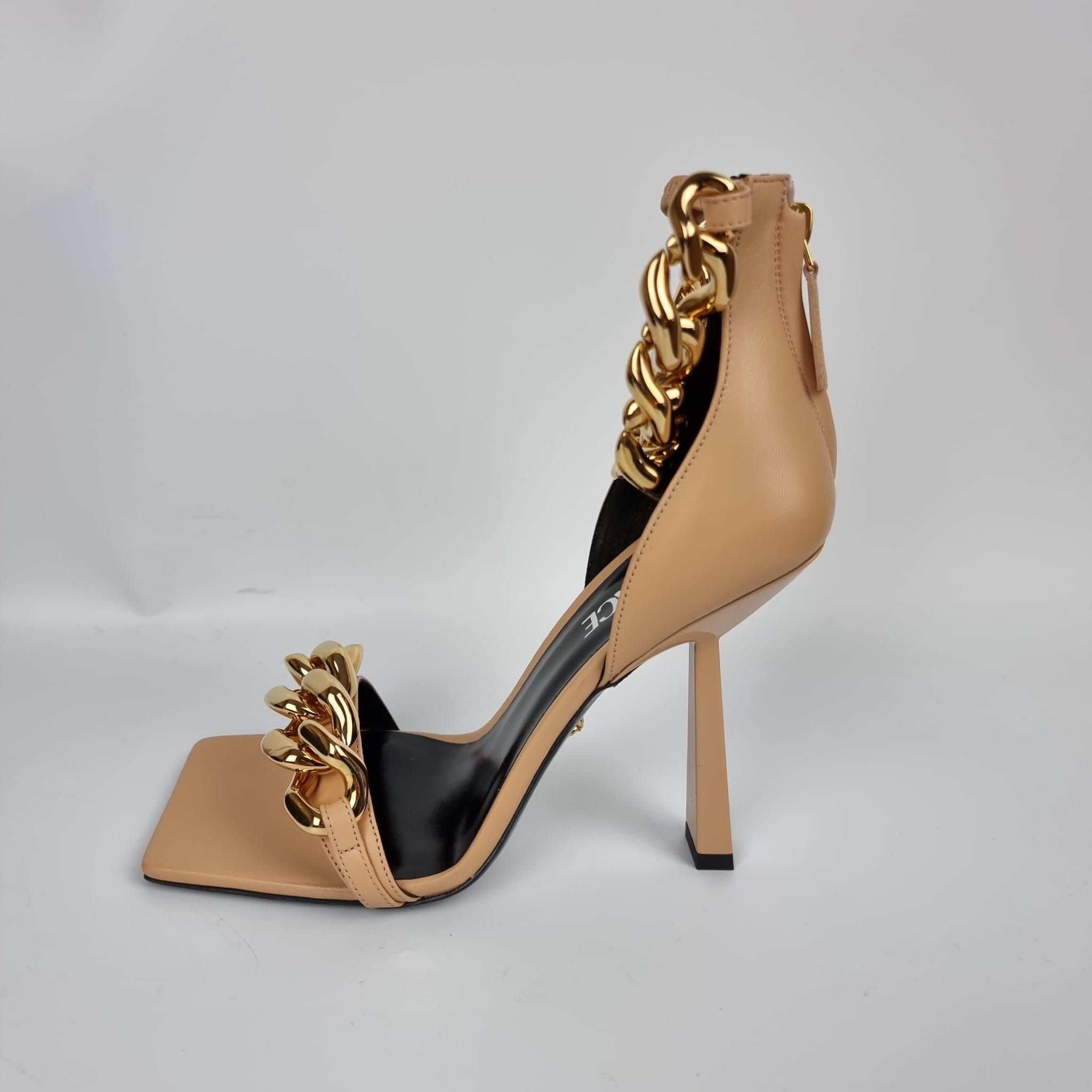 Versace 110mm Beige Gold Chain Strap Sandals New FW22