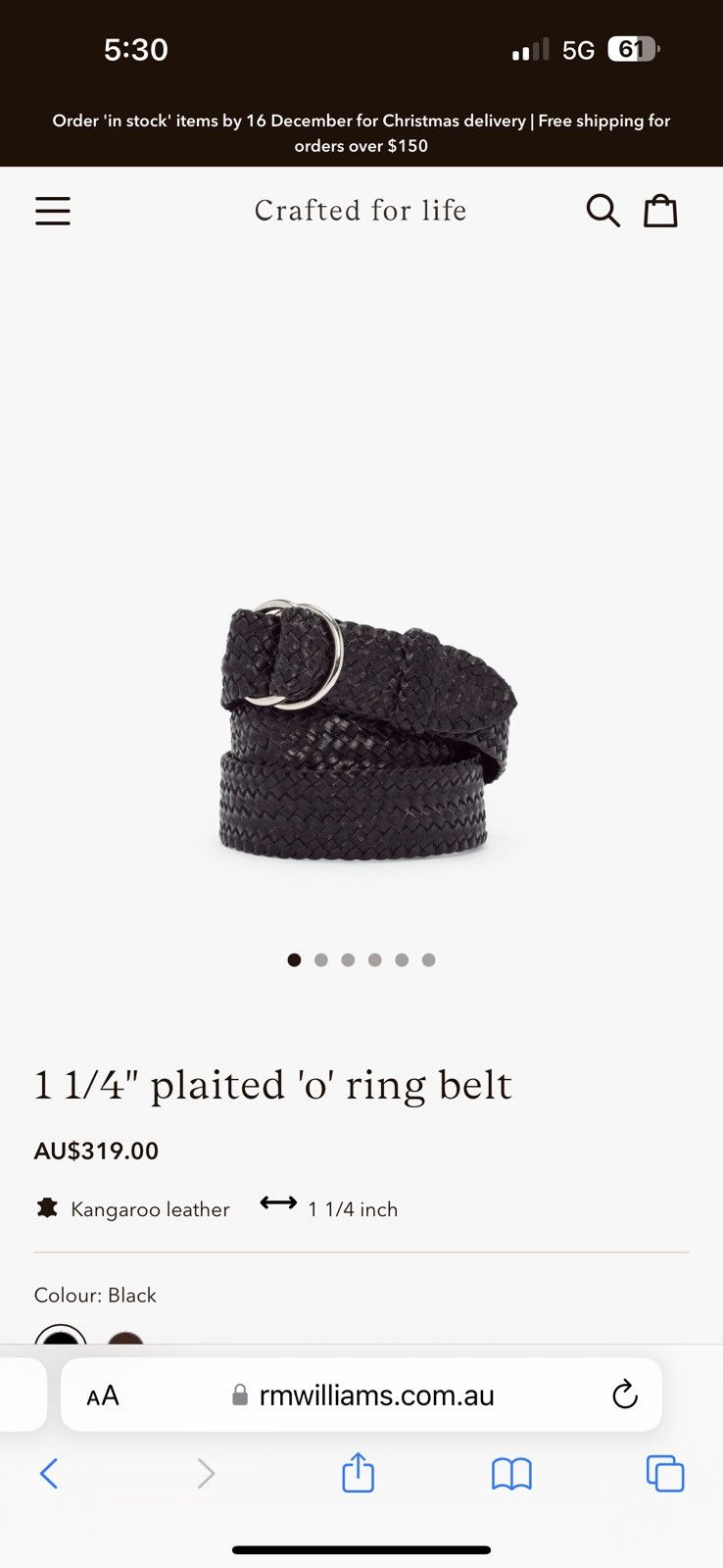 image of R M Williams R.m. Williams - 1 1/4 Plaited “O” Ring Belt in Black, Men's (Size 32)