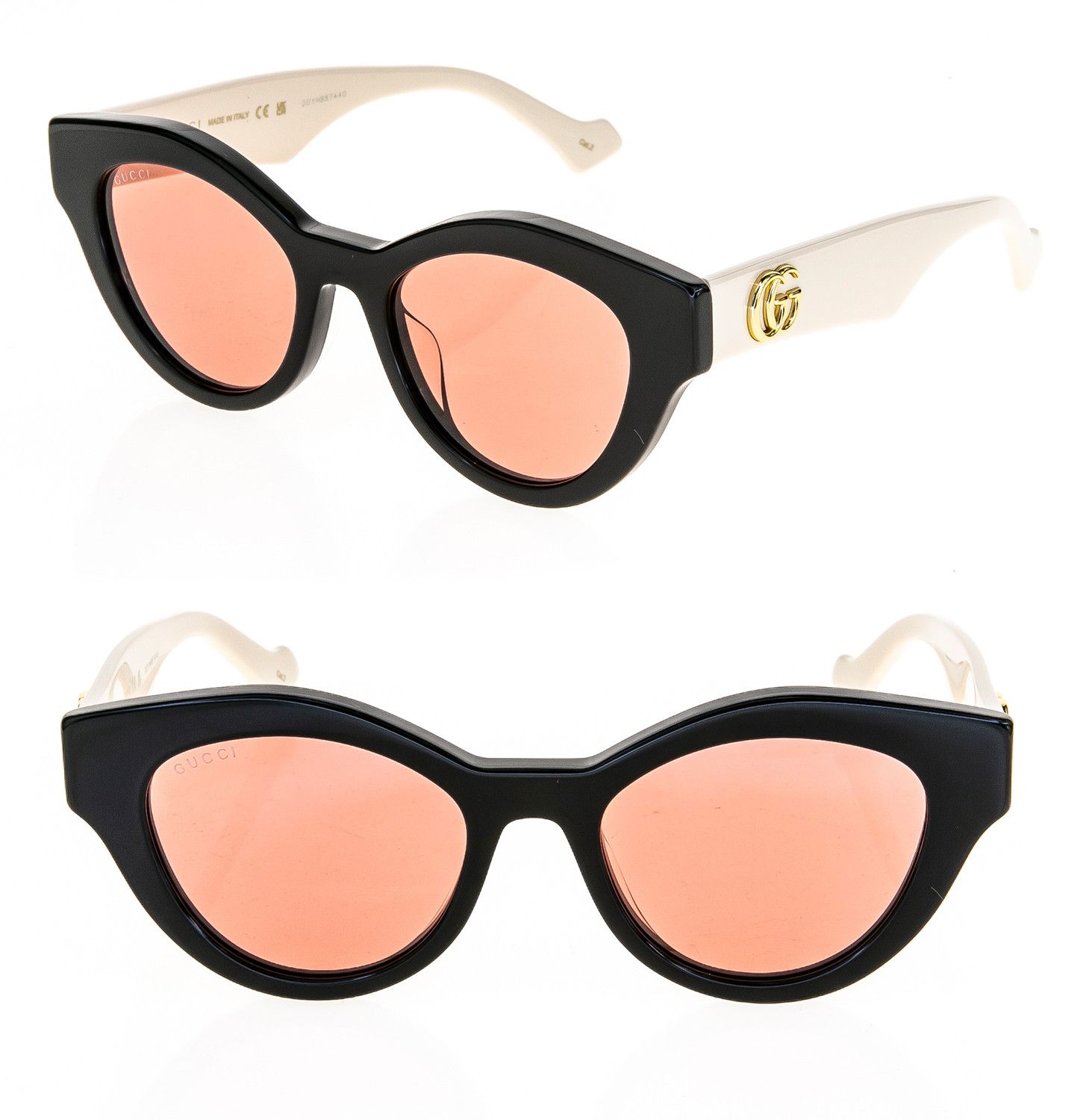 GUCCI 0957 White Black Orange Unisex Gg0957s 004 Sunglasses