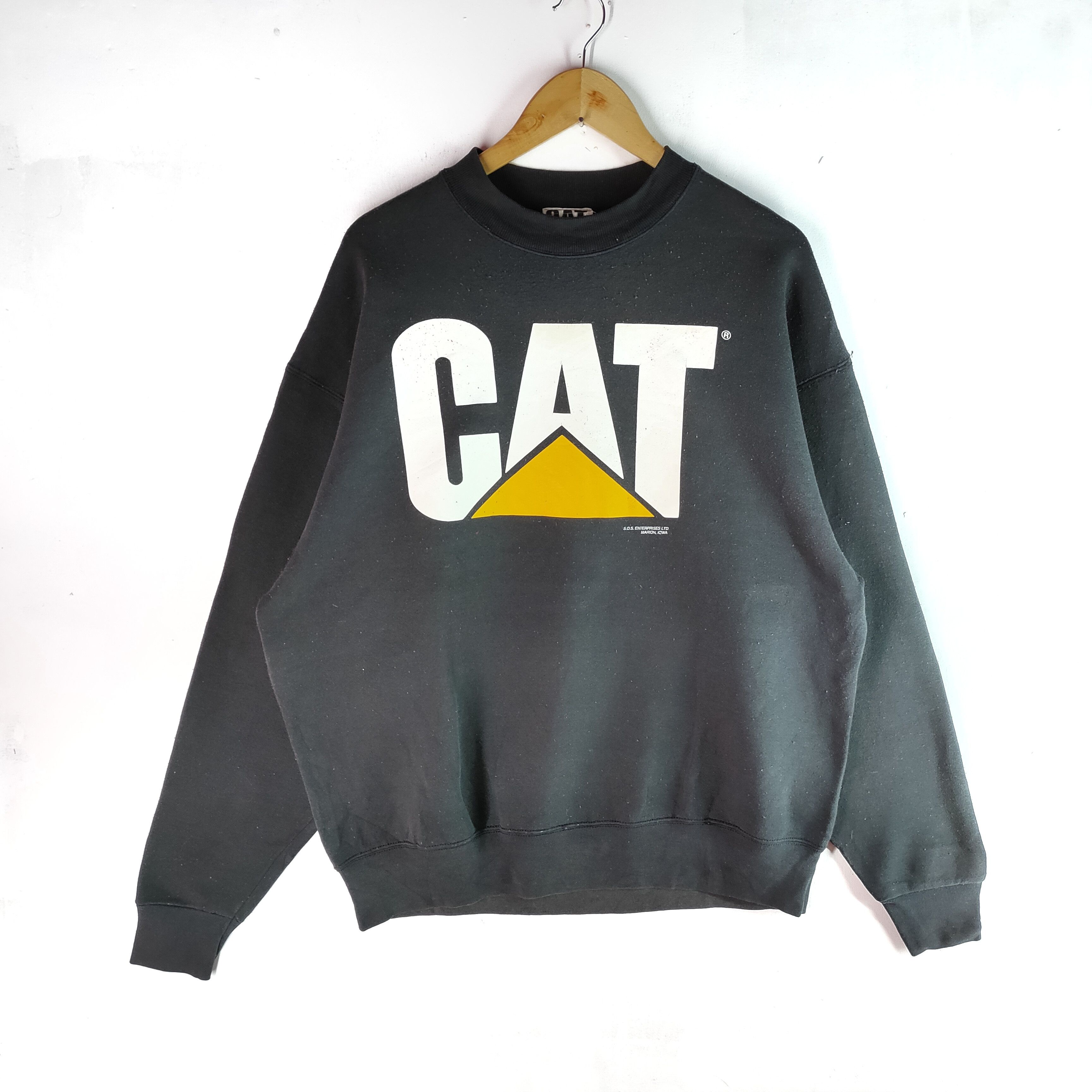 image of Caterpillar x Made In USA Cat Extra Big Logo Made In Usa Design Sweatshirt in Black, Men's (Size XL