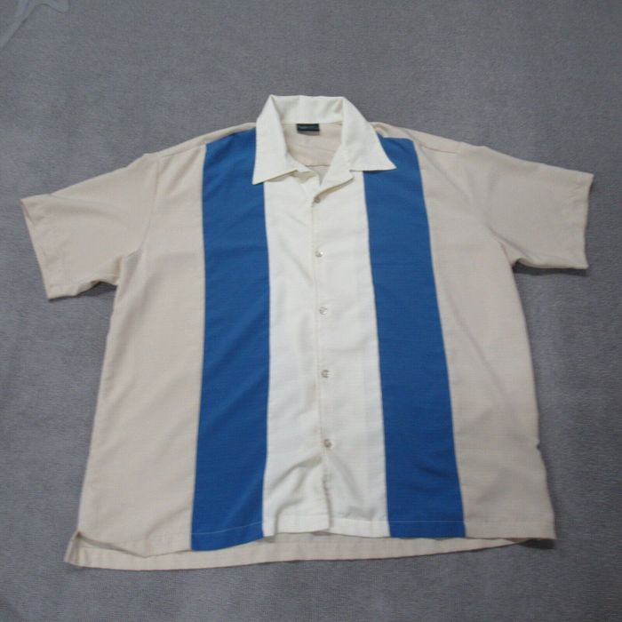 Vintage Steady Customs Button Up Shirt men's XXL rockabilly Beige Blue ...