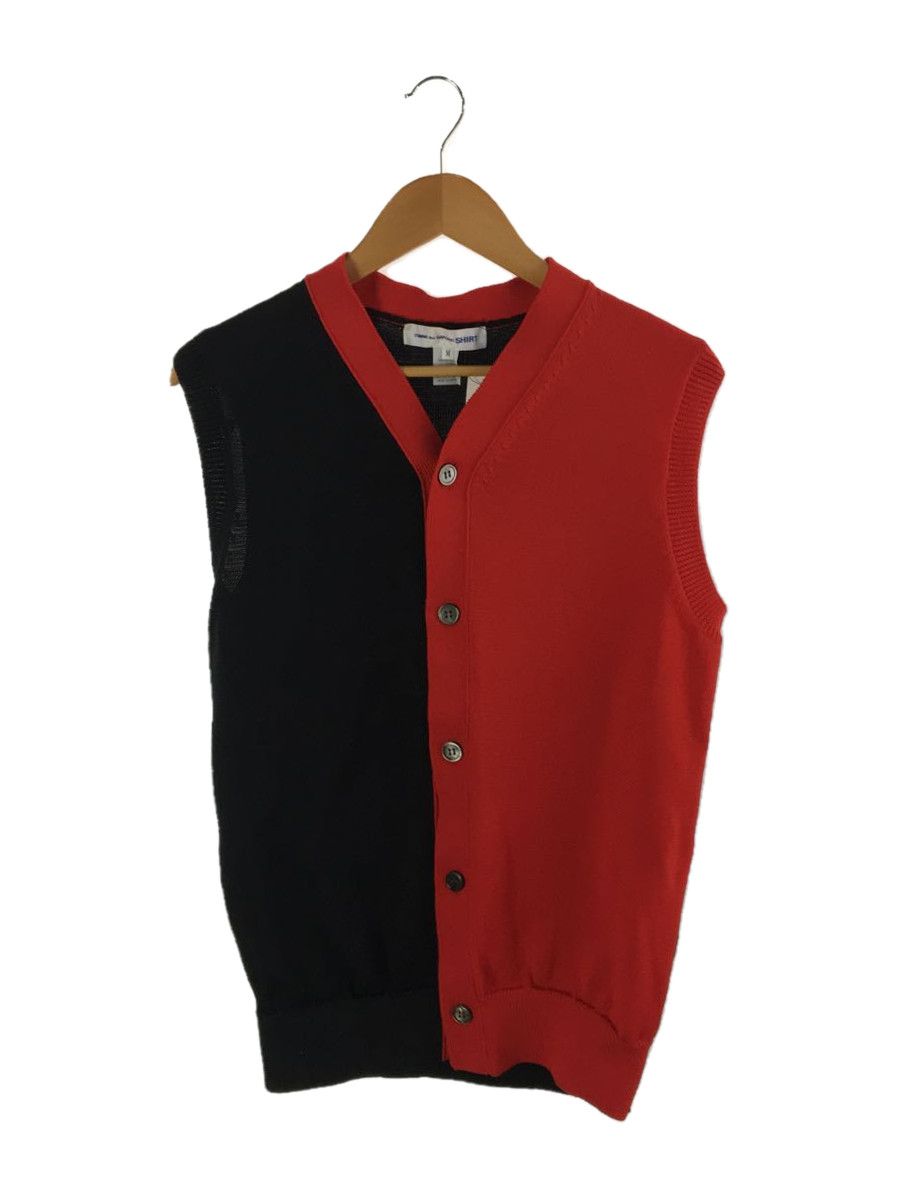 Vest Red x Black Switching Knitted Polyester