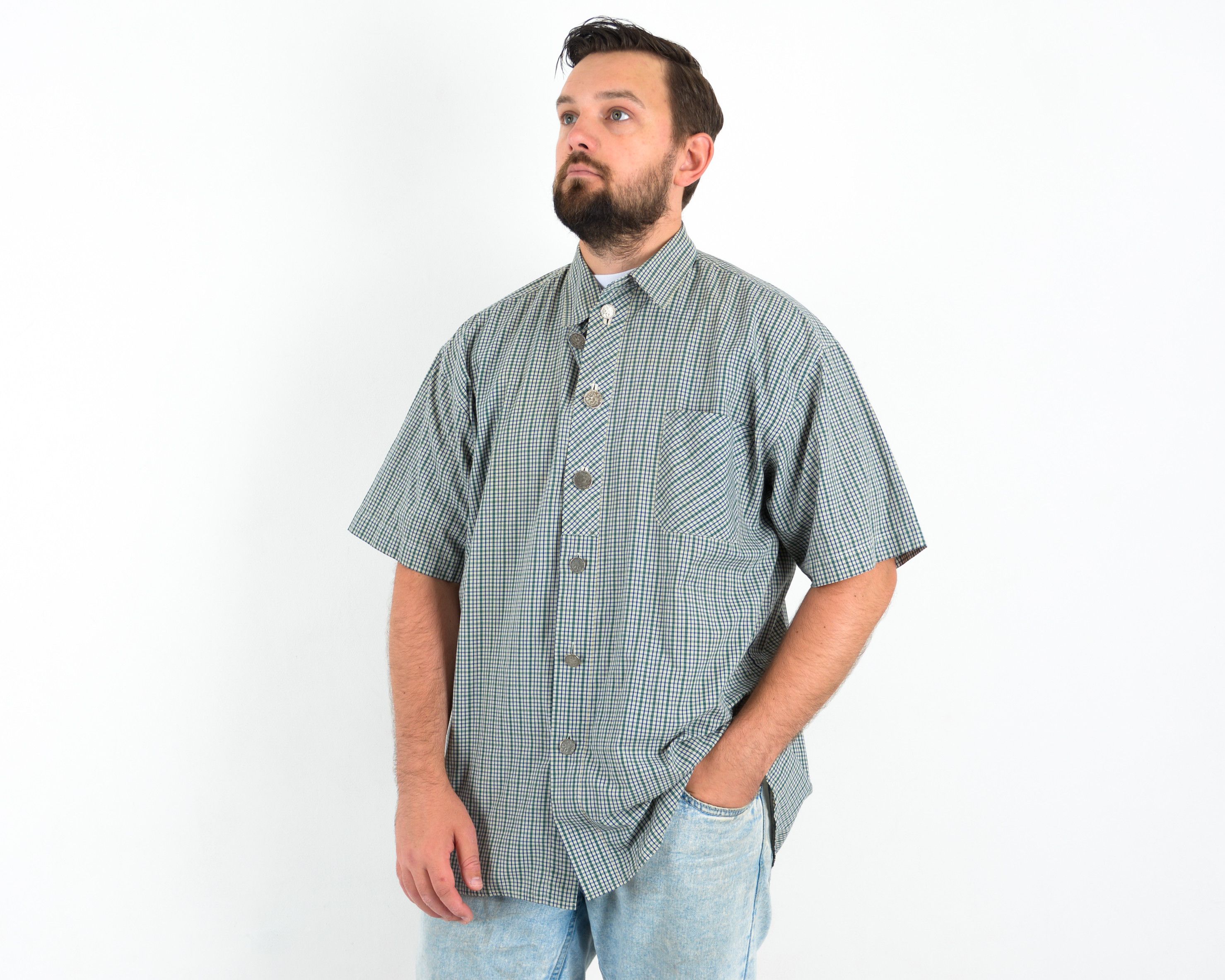 Vintage ALPHORN Trachten Size 43 Shirt Short Sleeved Plaid Check Size US L / EU 52-54 / 3 - 1 Thumbnail