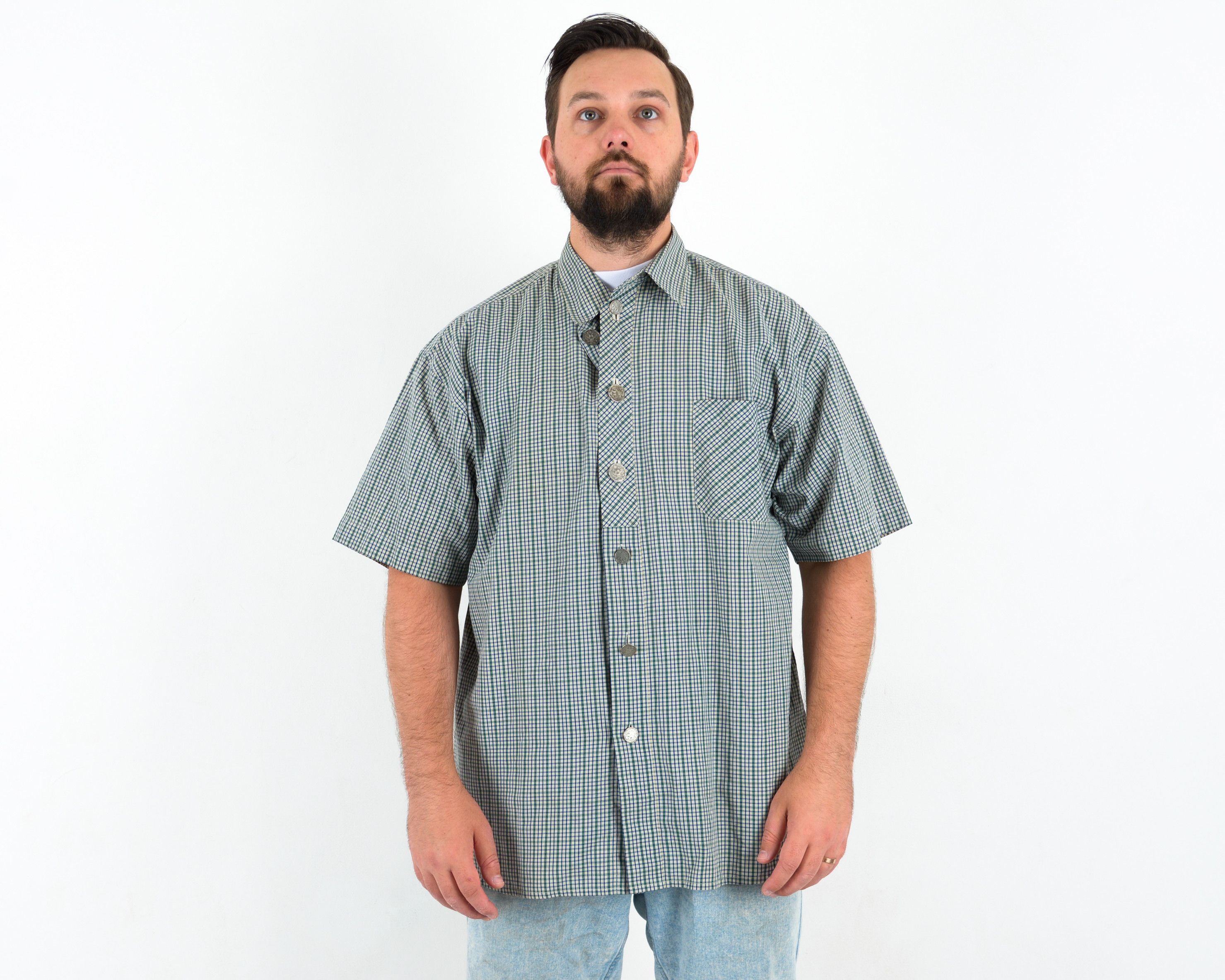 Vintage ALPHORN Trachten Size 43 Shirt Short Sleeved Plaid Check Size US L / EU 52-54 / 3 - 2 Thumbnail