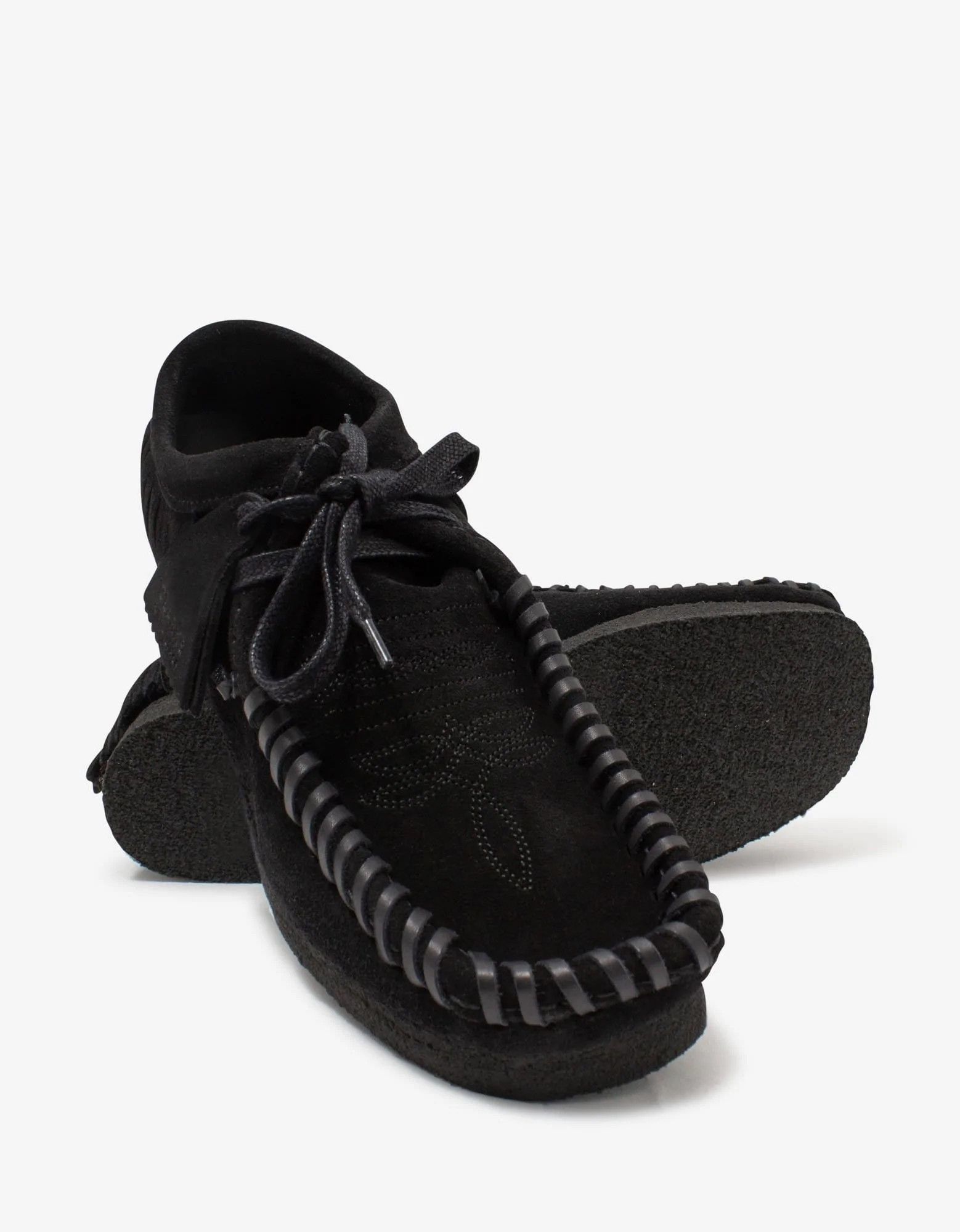 Black Suede Fringed Wallabee Shoes