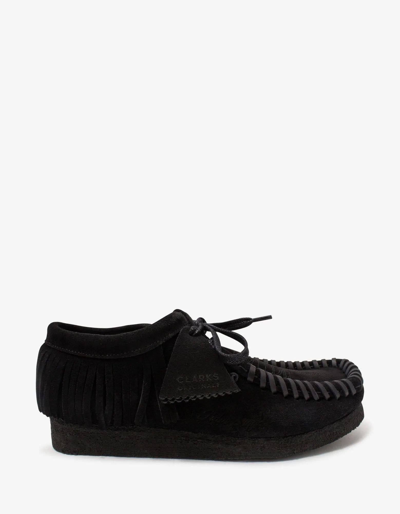 Black Suede Fringed Wallabee Shoes