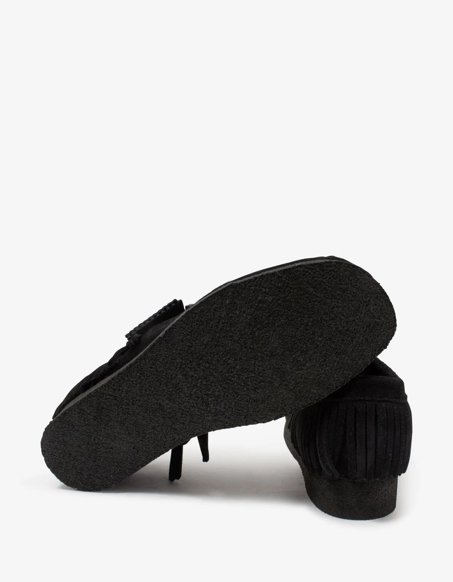 Black Suede Fringed Wallabee Shoes