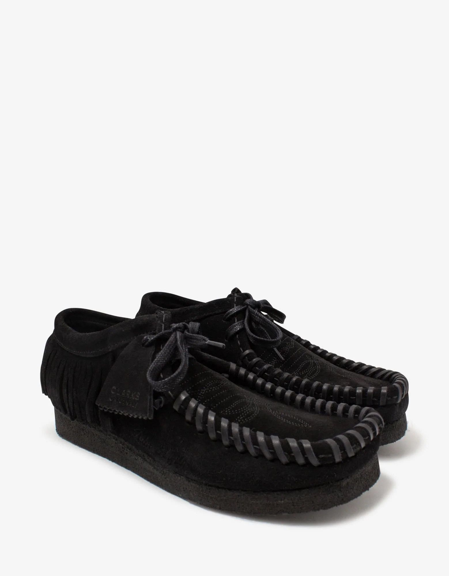 Black Suede Fringed Wallabee Shoes