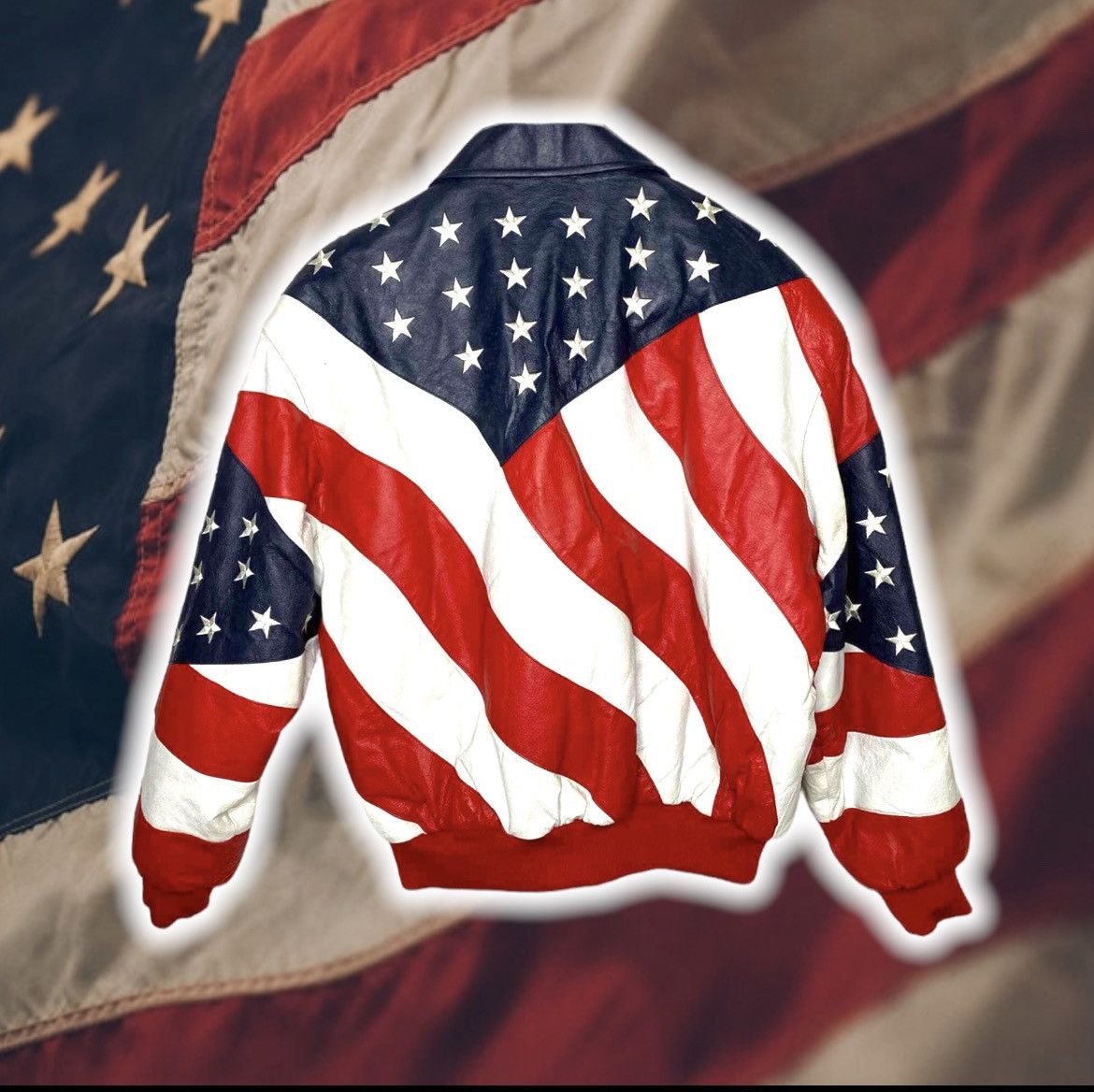 💎ViNTaGe 💎 1990S WHEREMI AMERICAN FLAG 🇺🇸 LEATHER BOMBER 🧥
