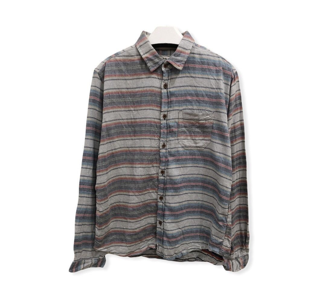Japanese Brand Culture Mix Striped Design Flannel Shirt 👕