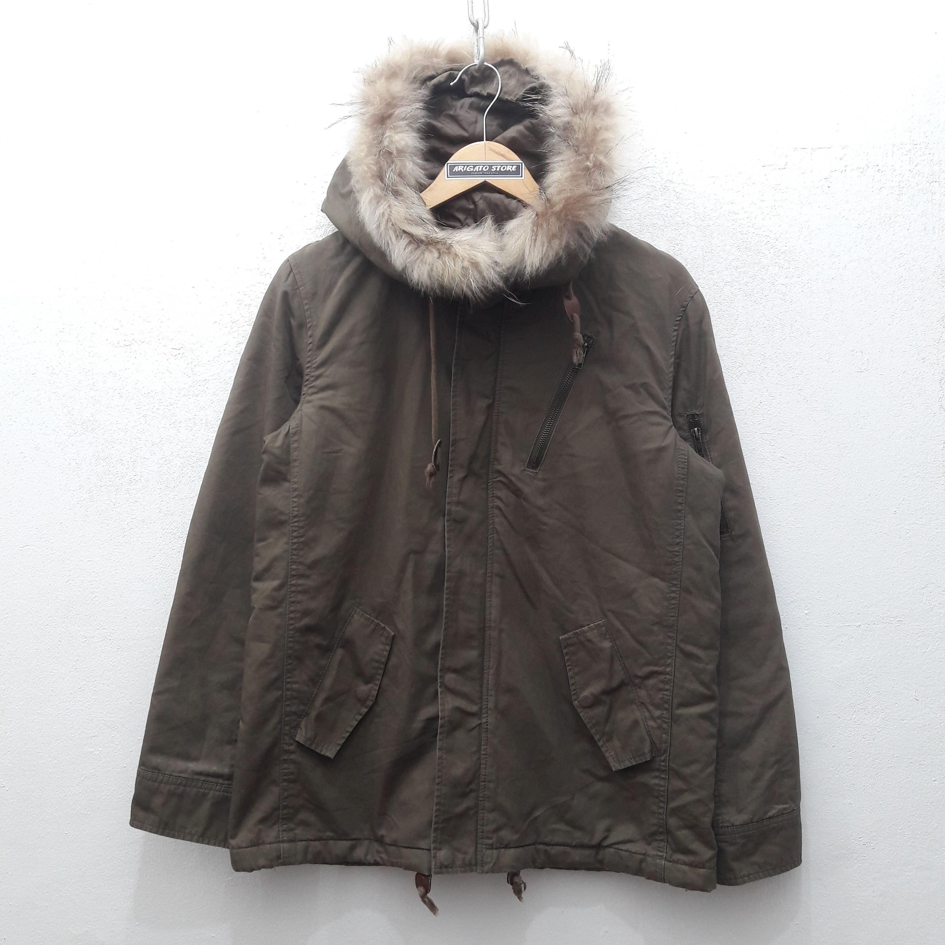 💥Vintage military green army fur parka jacket