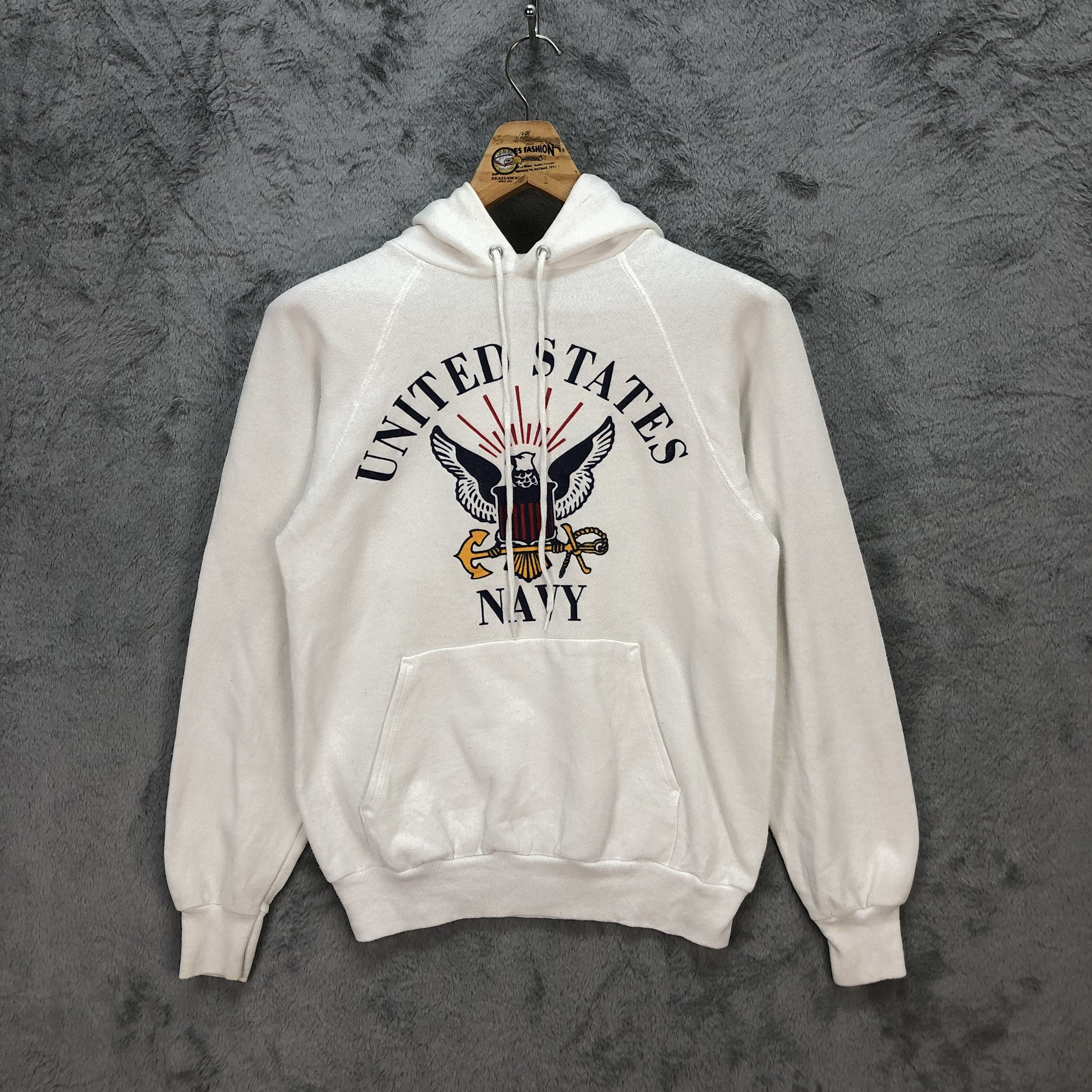image of Vintage Hanes United States Navy Big Logo Hoodies 5574-198 in White, Men's (Size Small)