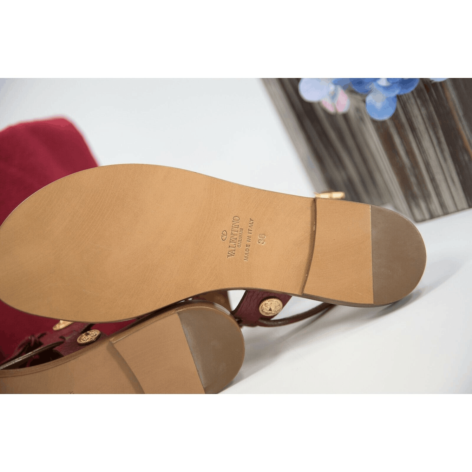 Valentino Scarlet Red Fringe Leather Medallion Flat Sandal