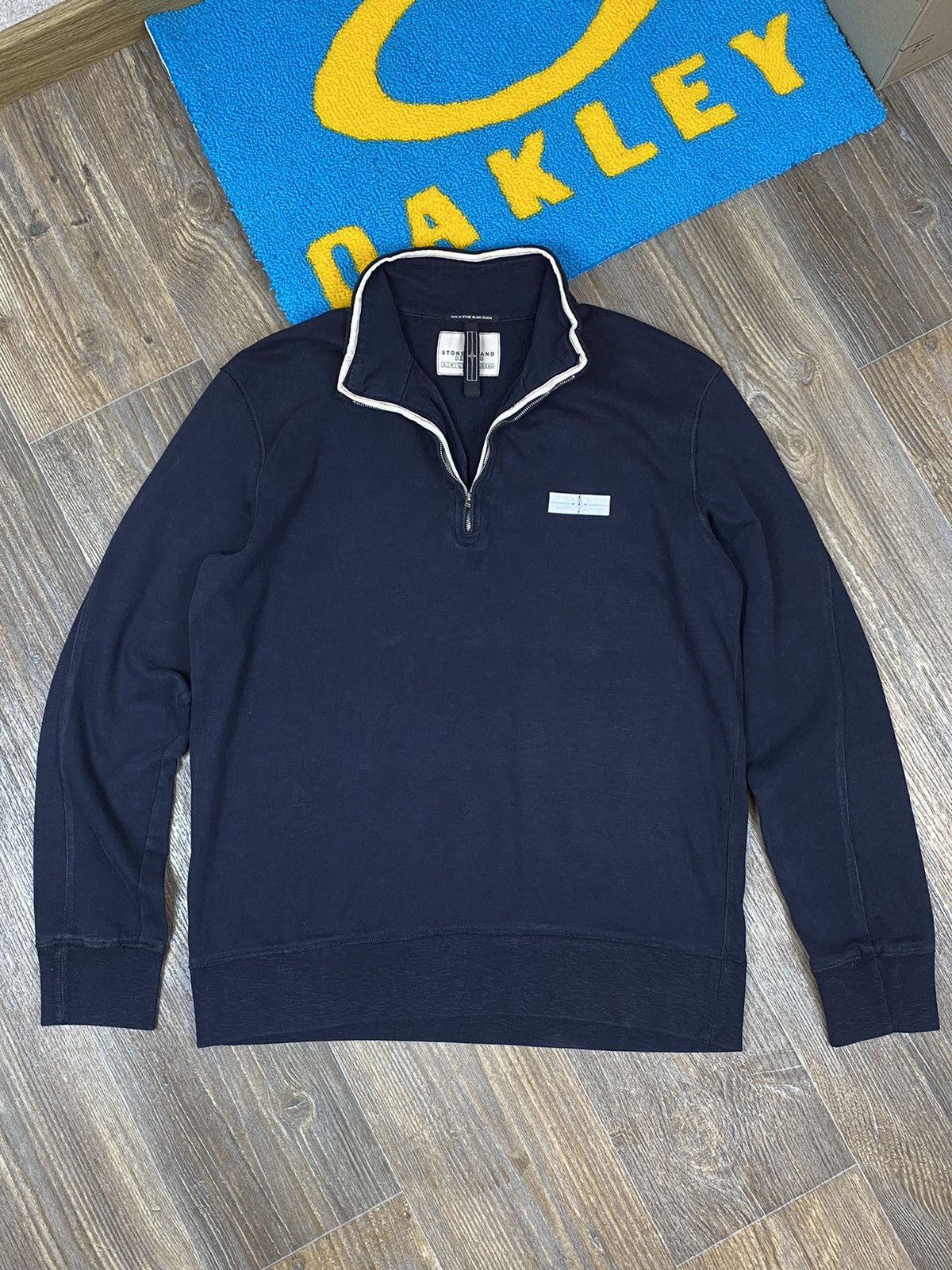 Vintage Stone Island Denim 1/4 zip blue pullover logo