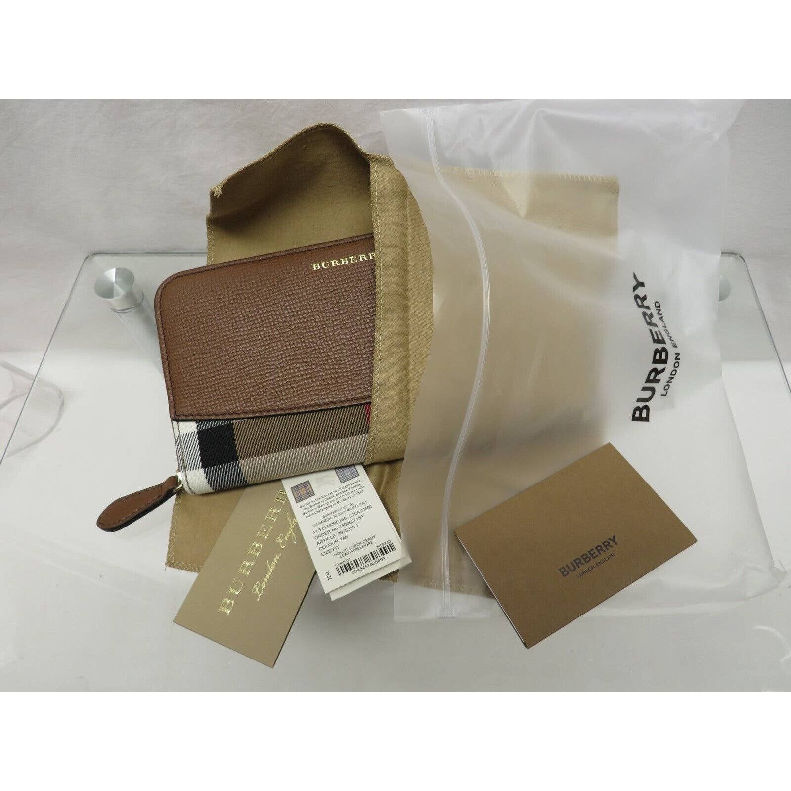 Burberry ELMORE BROWN HOUSE CHECK LEATHER ZIP LOGO CLUTCH WALLET Size ONE SIZE - 8 Thumbnail