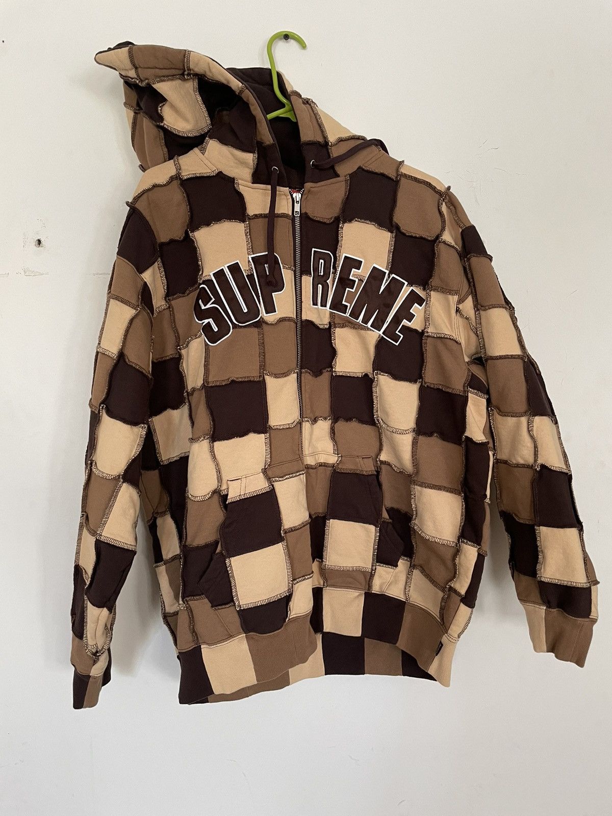 Supreme Supreme Reverse Patchwork Zip Up Hooded Sweatshirt Brown