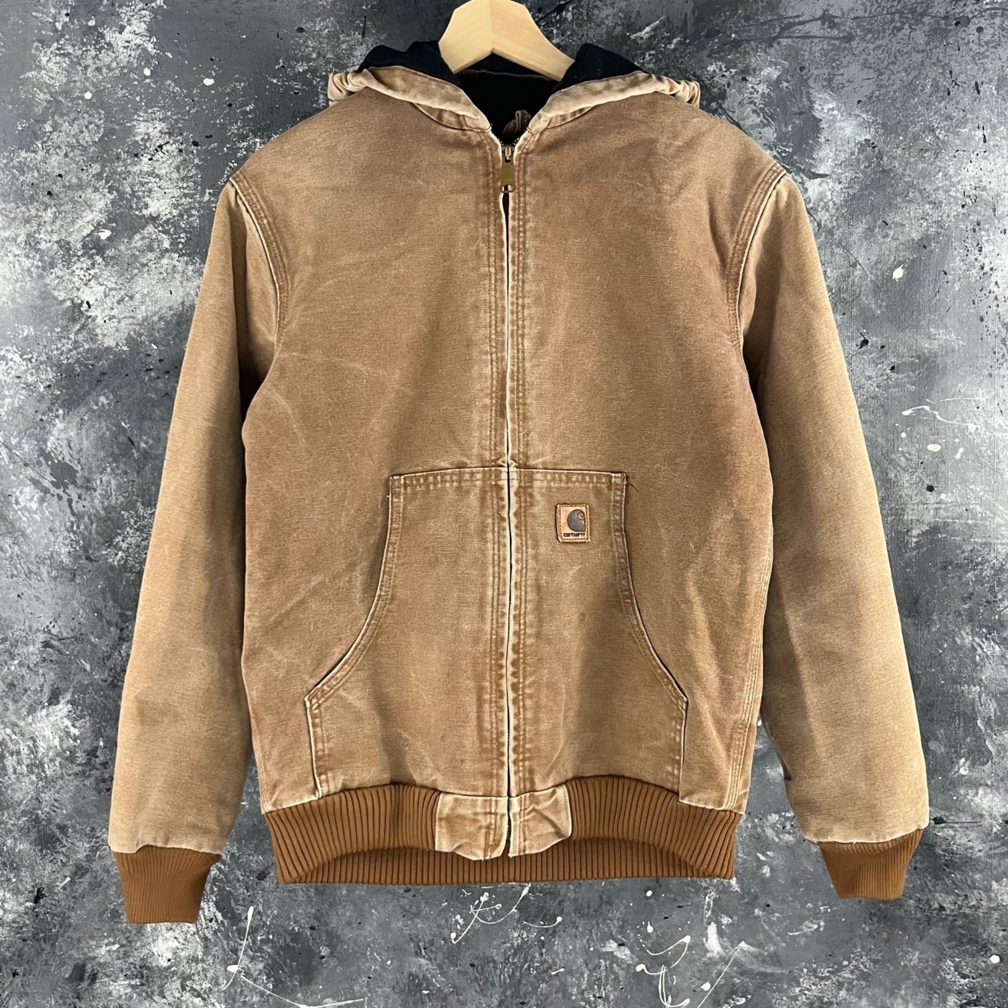 image of Vintage Y2K Carhartt Hooded Jacket in Tan, Men's (Size Small)