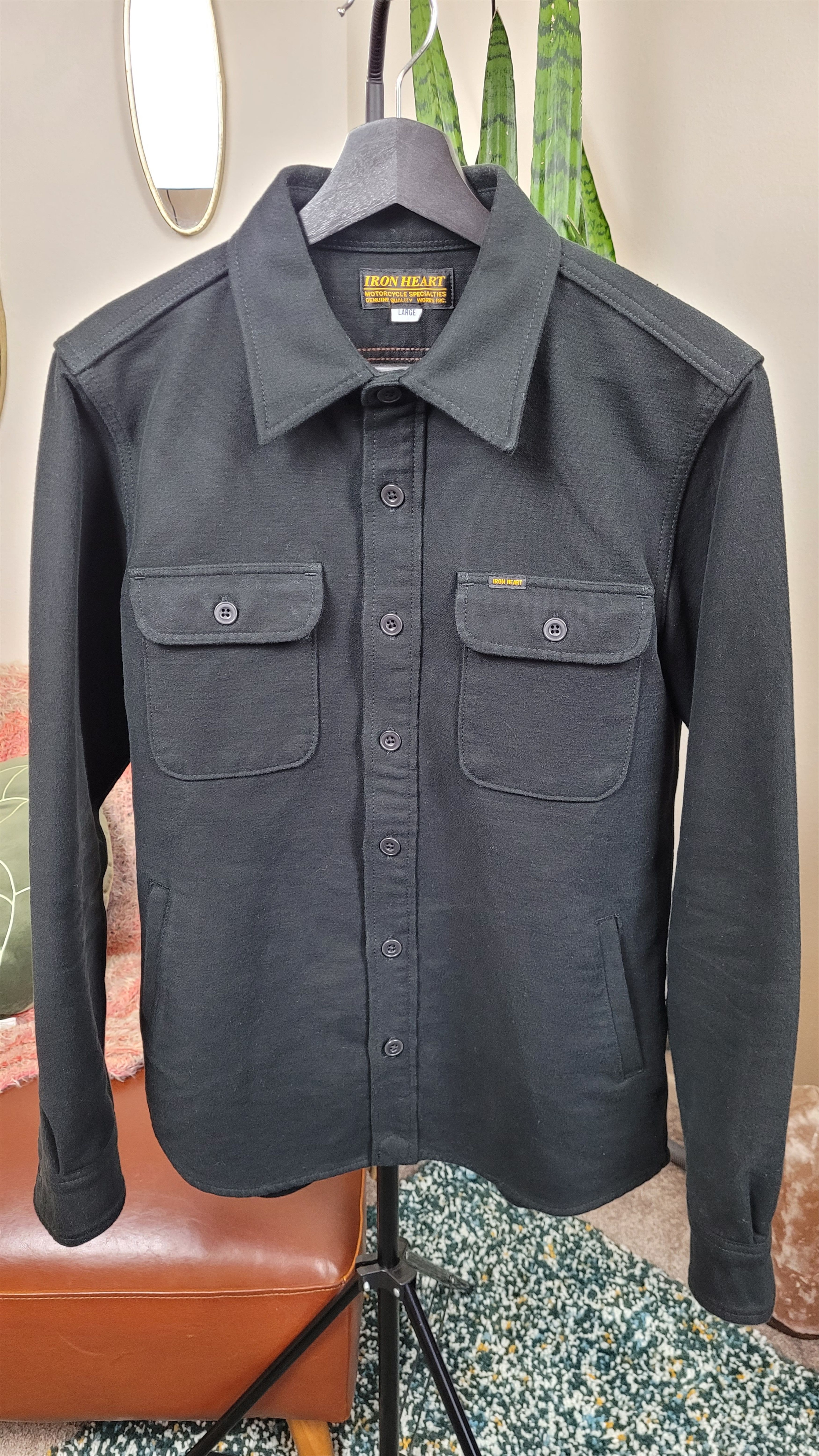 Iron Heart IHSH305BLK 13oz Heavy Solid Flannel CPO Shirt Black