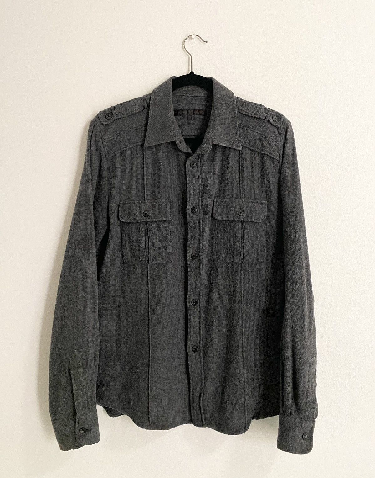 image of Veronique Branquinho Mens Military Officer Button Up Shirt in Grey (Size Medium)