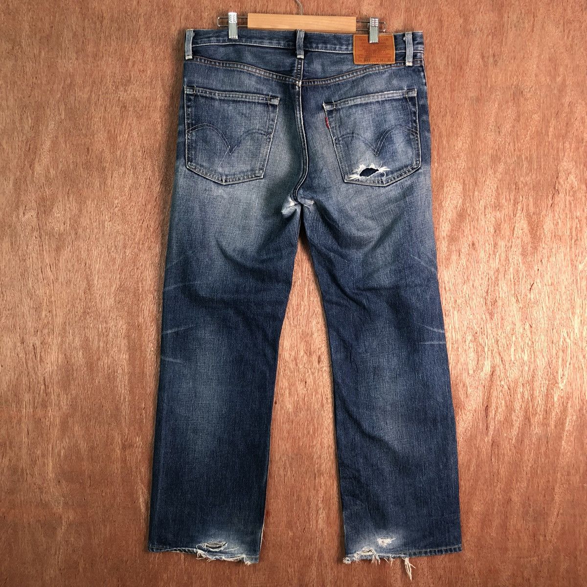 Levi's DLL 502 Levis selvedge Blue distressed Denim Jeans #c128 Size US 34 / EU 50 - 6 Thumbnail